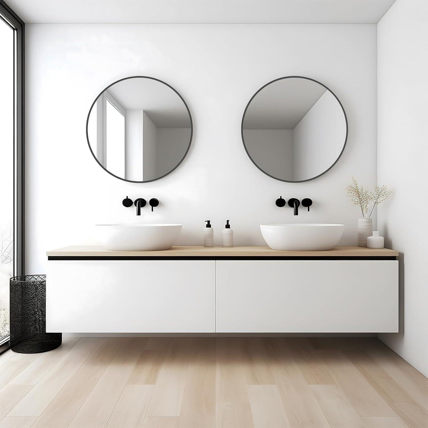 Espejo de Pared Redondo WallBeyond 50.8 cm Negro Metalizado