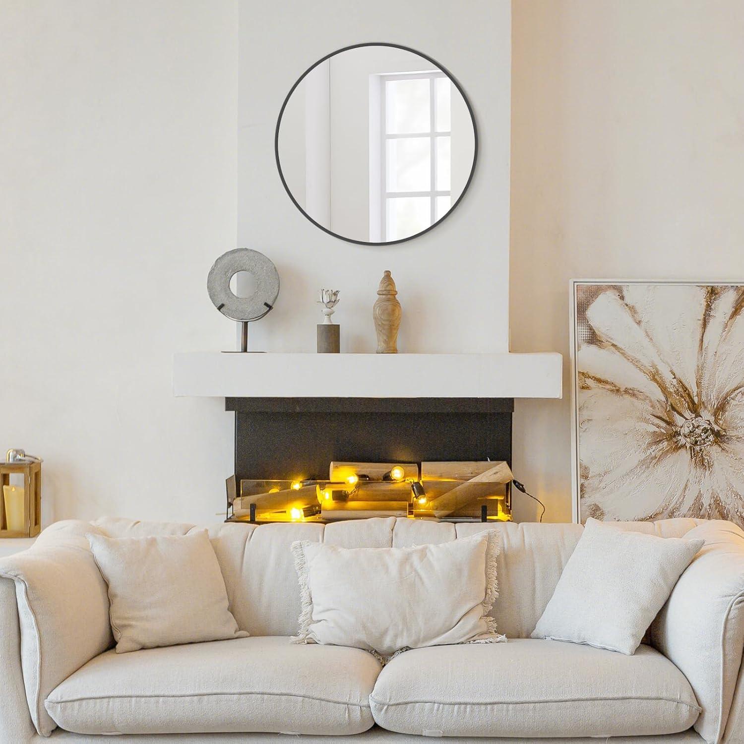 Espejo de Pared Redondo WallBeyond 50.8 cm Negro Metalizado