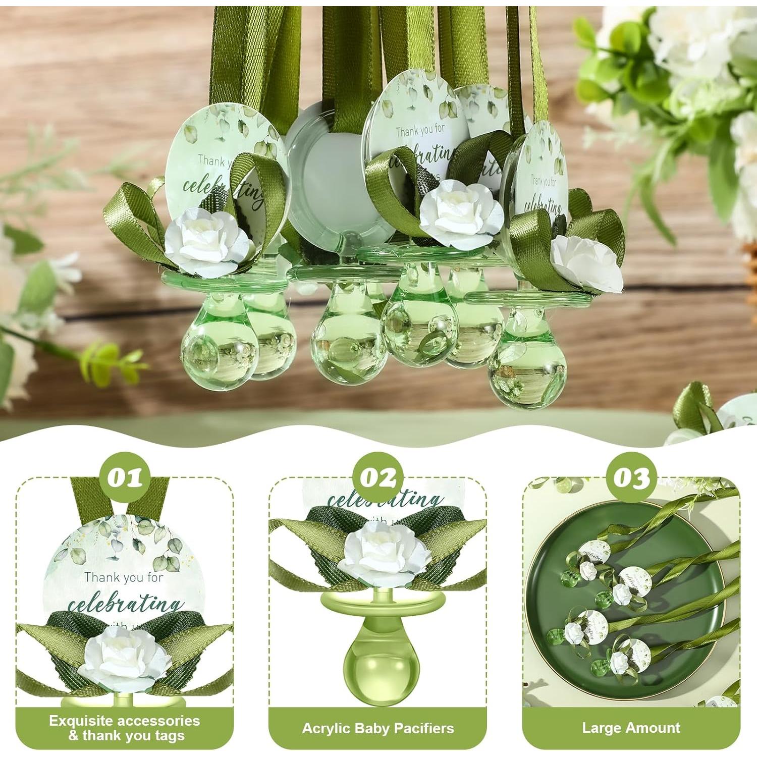 Collares de Chupete Baby Shower Coume 36 Pcs Verde Salvia