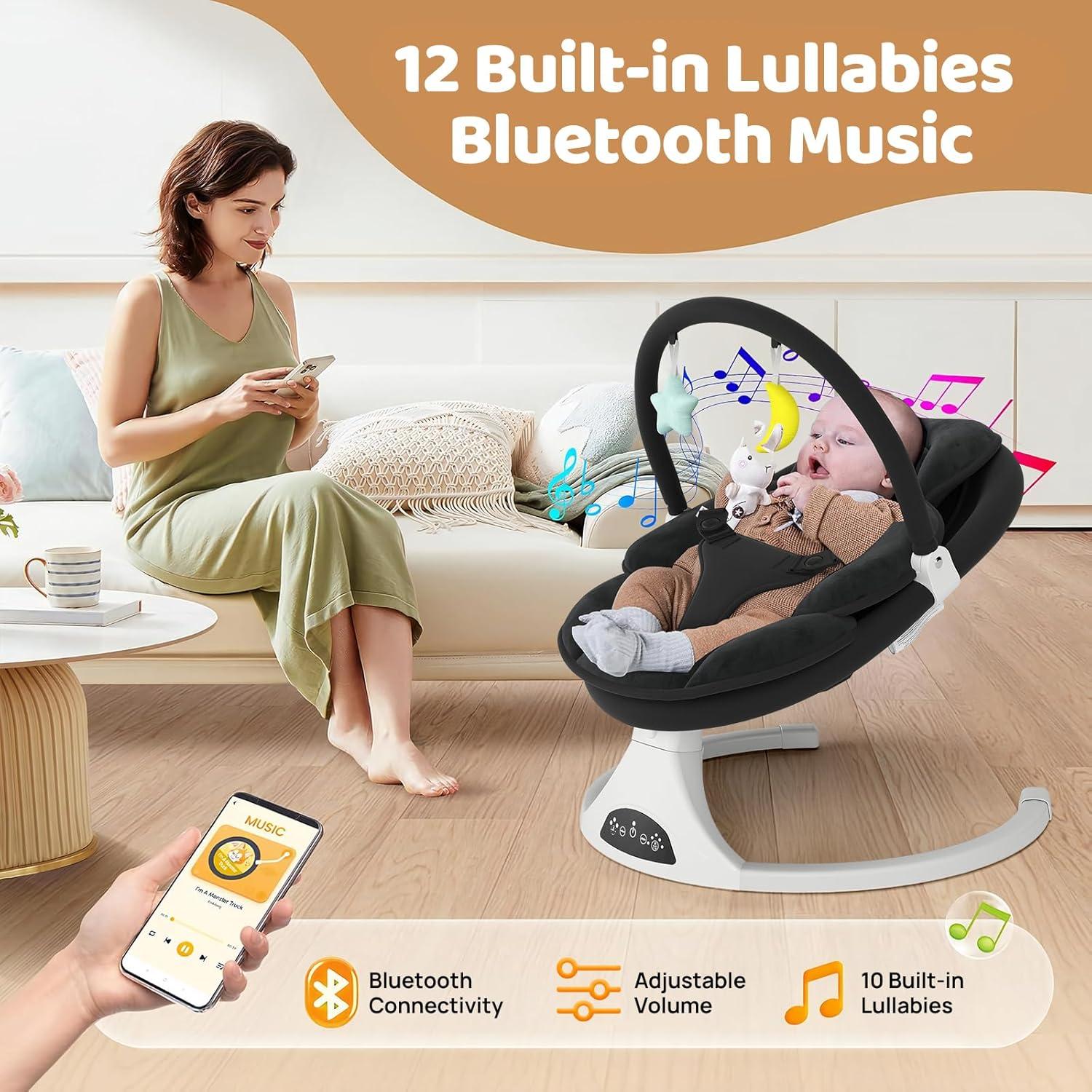 Columpio Eléctrico para Bebés RIVIPLOU - 5 Velocidades, Negro