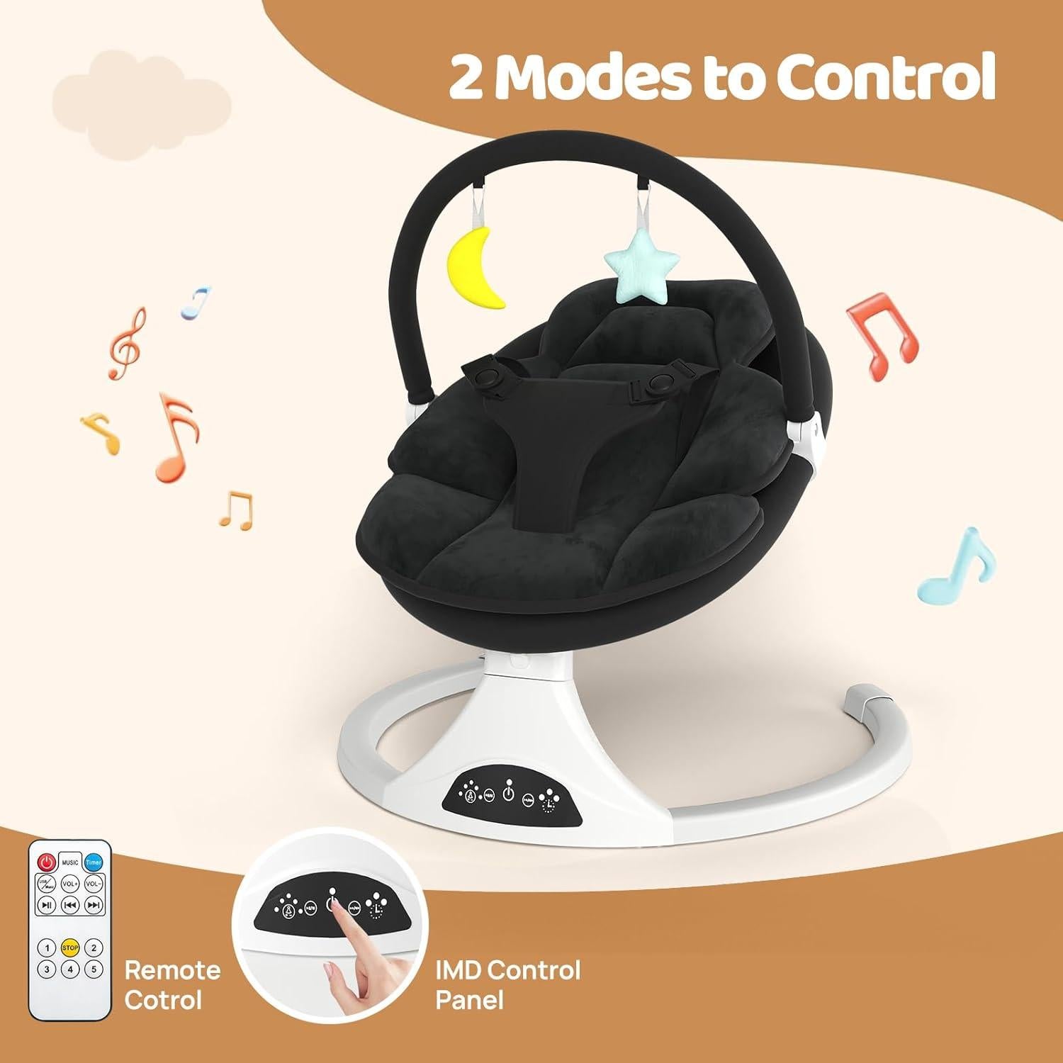 Columpio Eléctrico para Bebés RIVIPLOU - 5 Velocidades, Negro