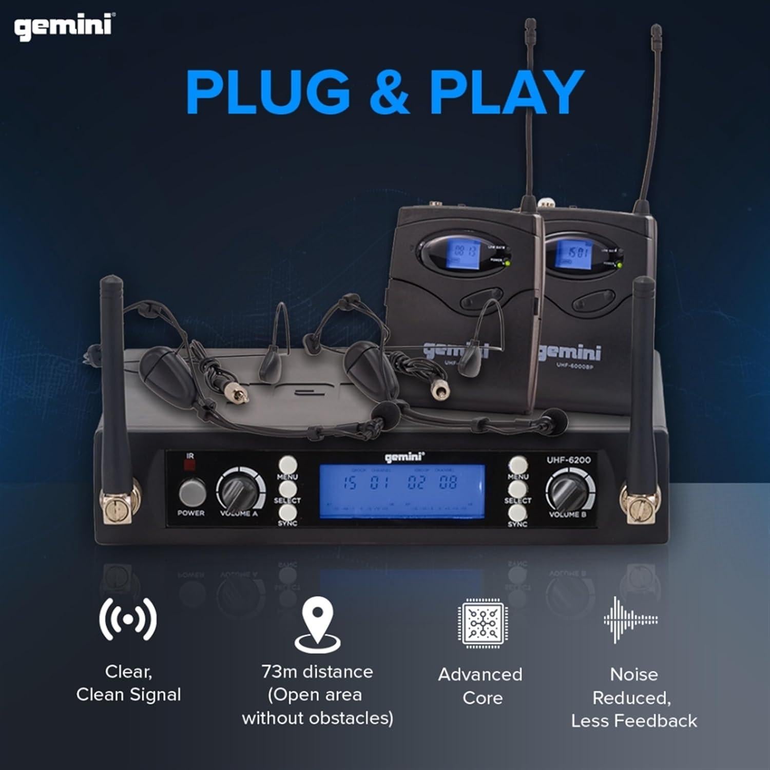 Sistema de Micrófono Inalámbrico Gemini Sound UHF-6200HL - 2 Micrófonos