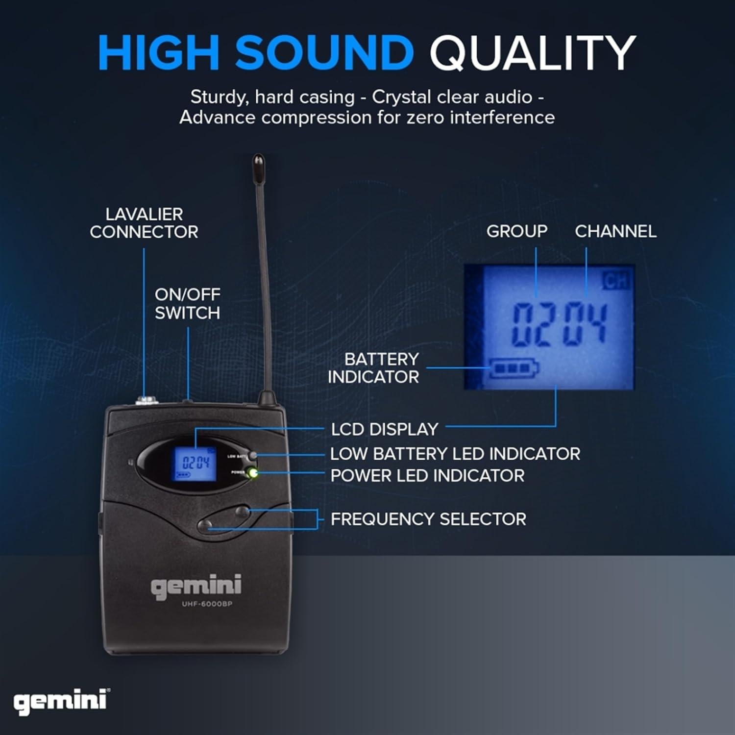 Sistema de Micrófono Inalámbrico Gemini Sound UHF-6200HL - 2 Micrófonos