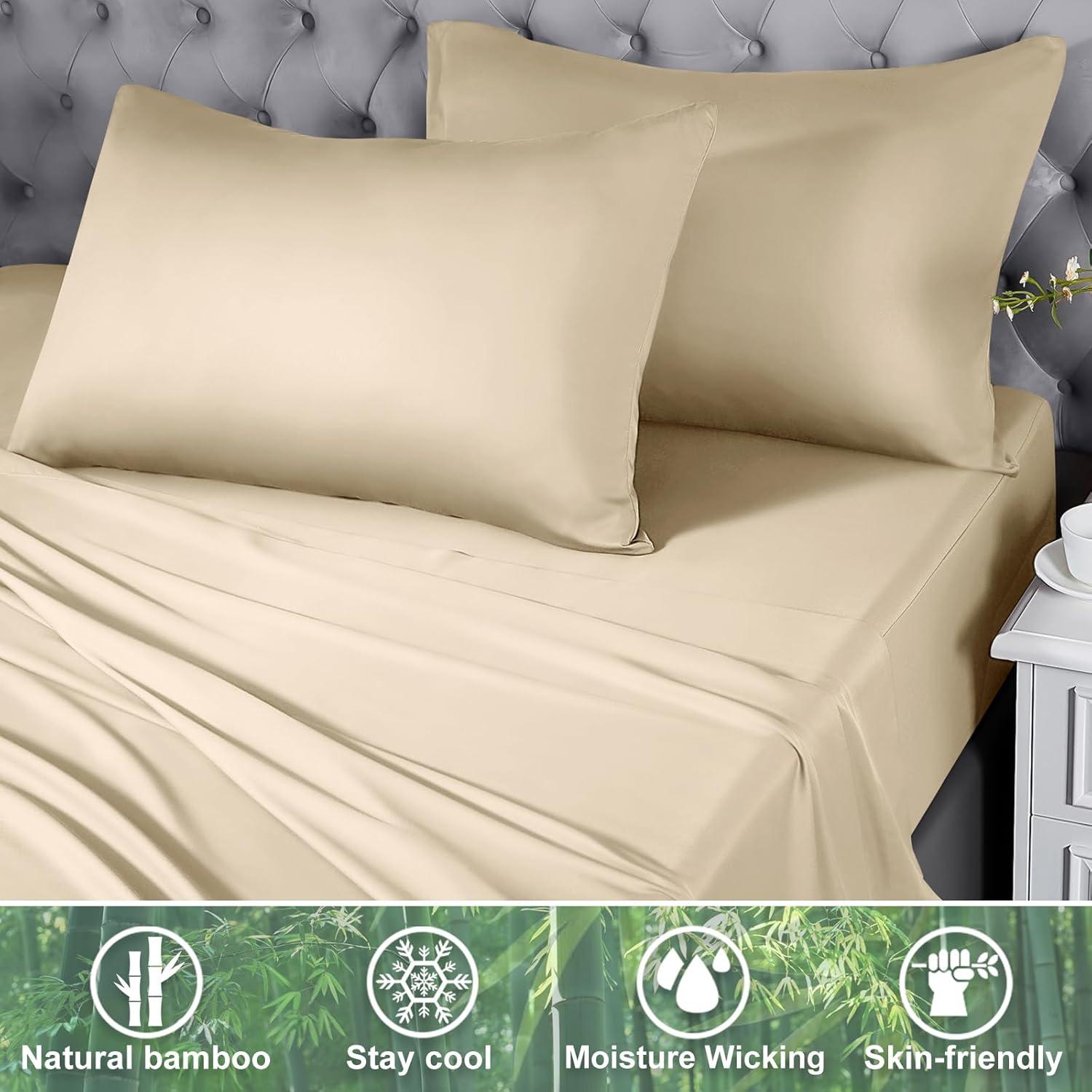 Juego de Sábanas Doble HCORA 100% Viscosa Bambú 400 Hilos Beige