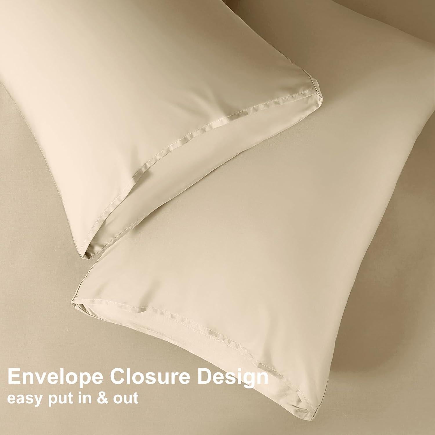 Juego de Sábanas Doble HCORA 100% Viscosa Bambú 400 Hilos Beige