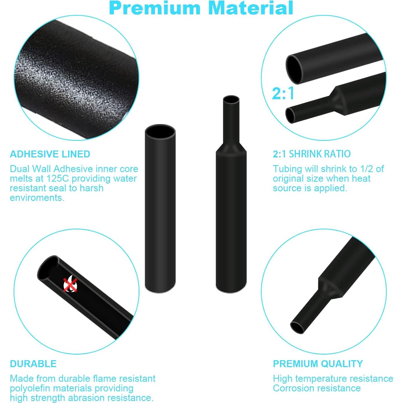 Kit de Tubos Termocontraíbles 900 Piezas DHOOZ - Negro 12 Tamaños