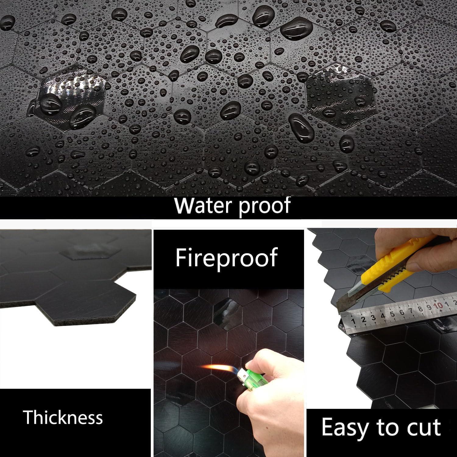 Azulejos autoadhesivos XUANINY 10 unidades 3D hexagonales negro