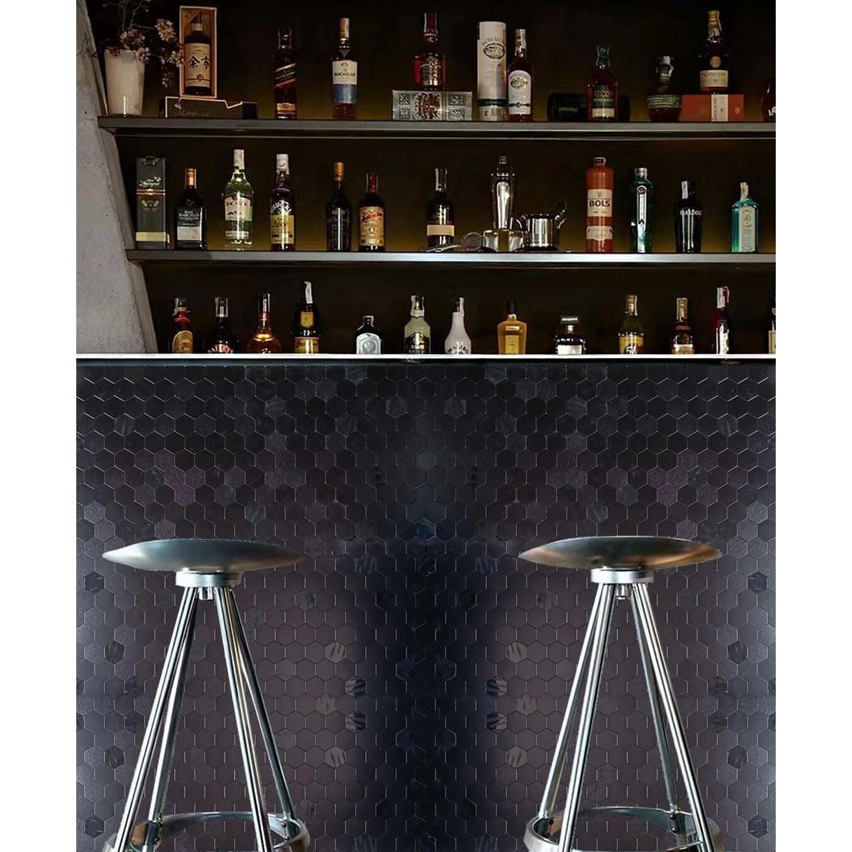 Azulejos autoadhesivos XUANINY 10 unidades 3D hexagonales negro