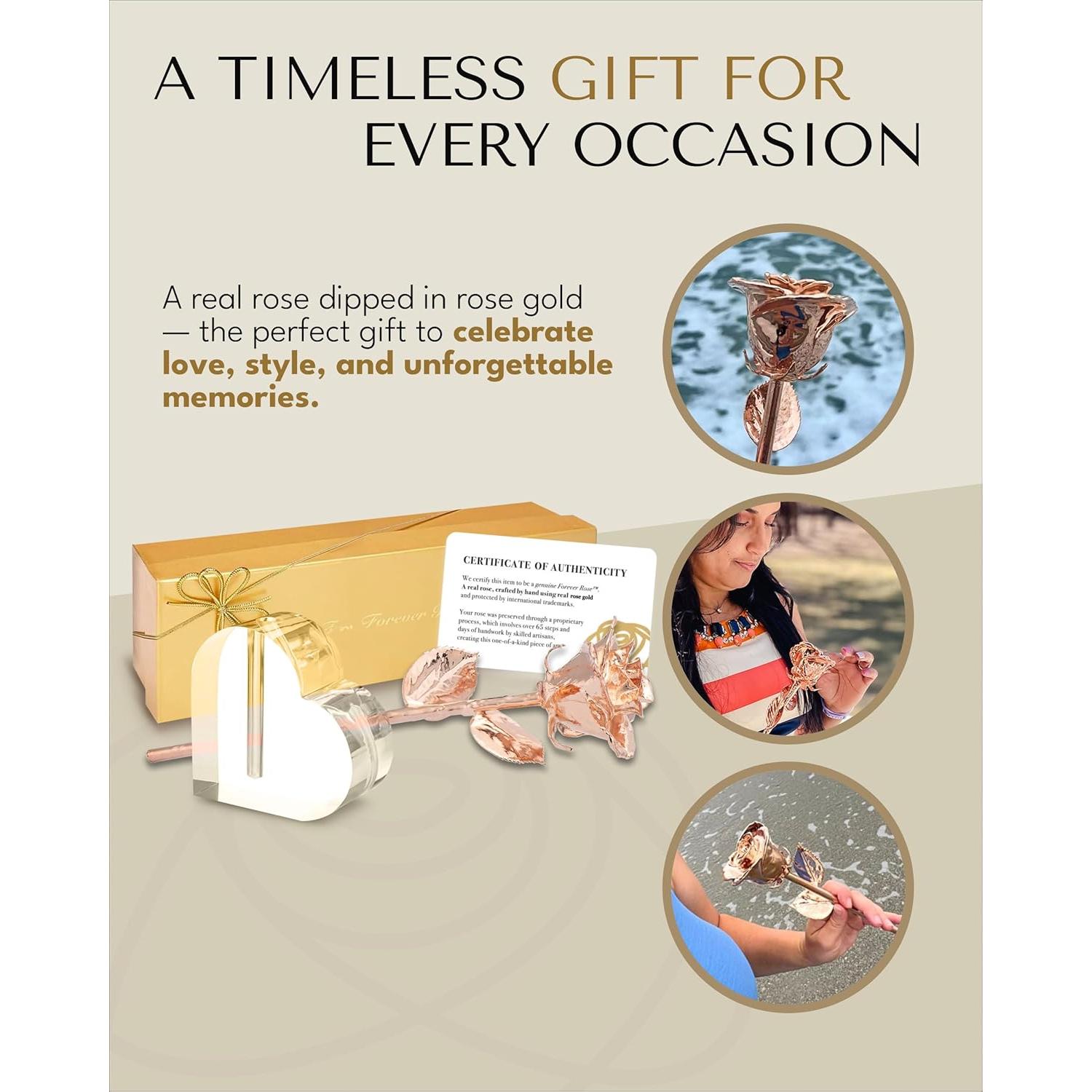 Rosa Eterna Rosa Real en Oro Rosa - Jarrón Corazón Acrílico