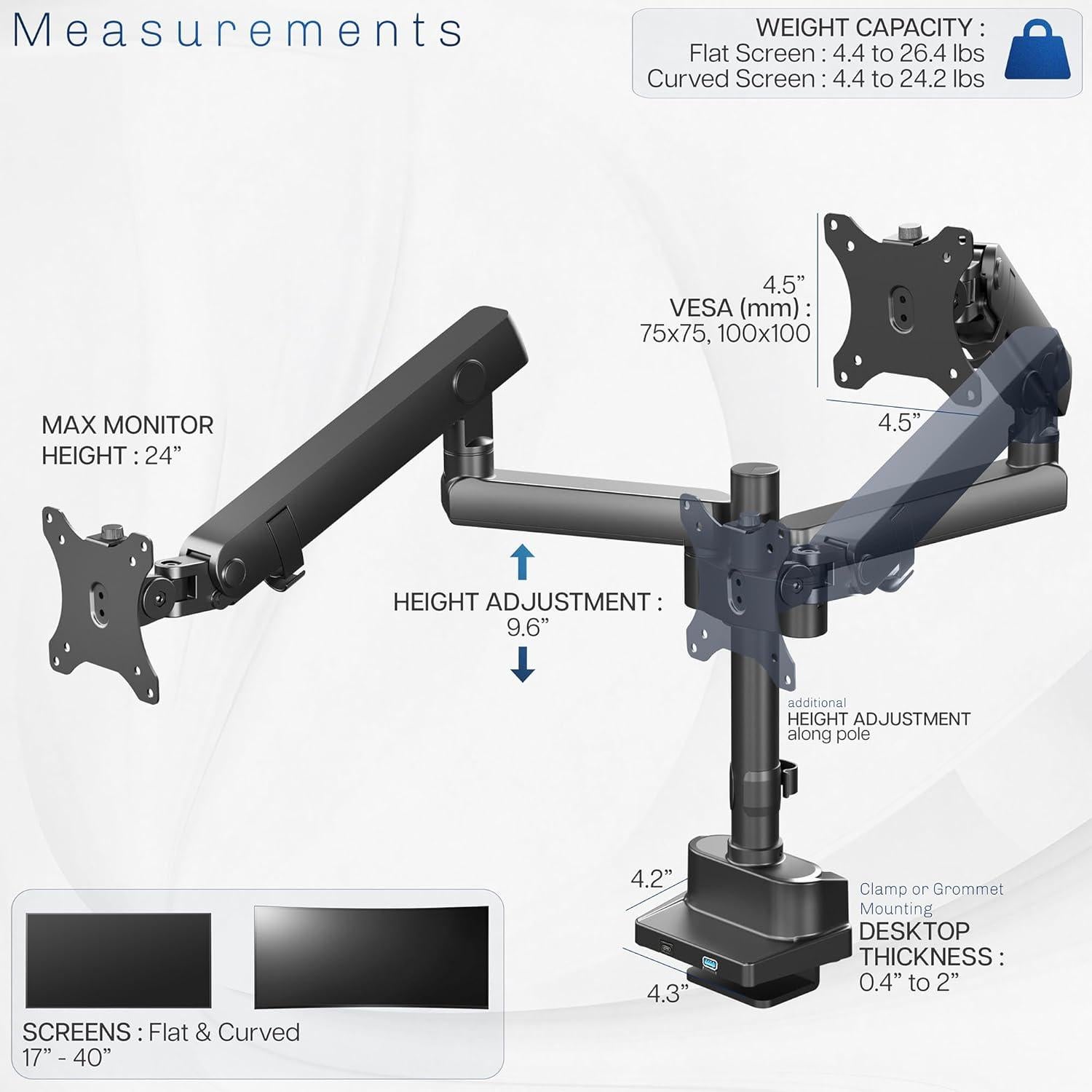 Soporte Doble Monitor VIVO STAND-V102BDU Aluminio Ajustable 61cm