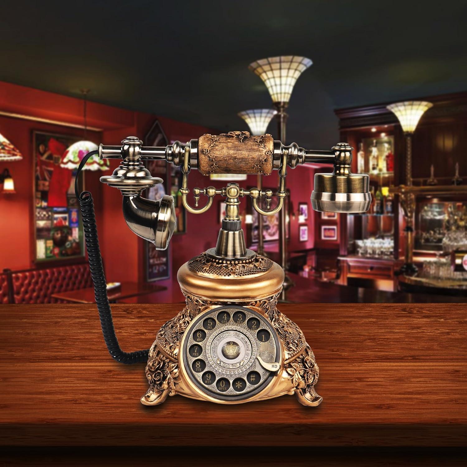 Teléfono de Disco Retro CERRXIAN Bronce 2.31kg Decorativo