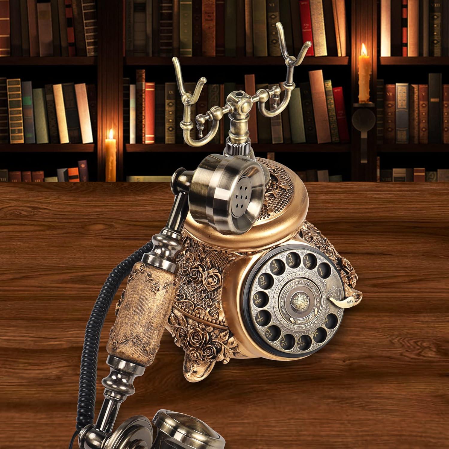 Teléfono de Disco Retro CERRXIAN Bronce 2.31kg Decorativo