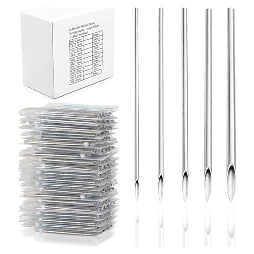 Kit de Agujas de Piercing 100 Pcs Yugui 12G Acero Inoxidable