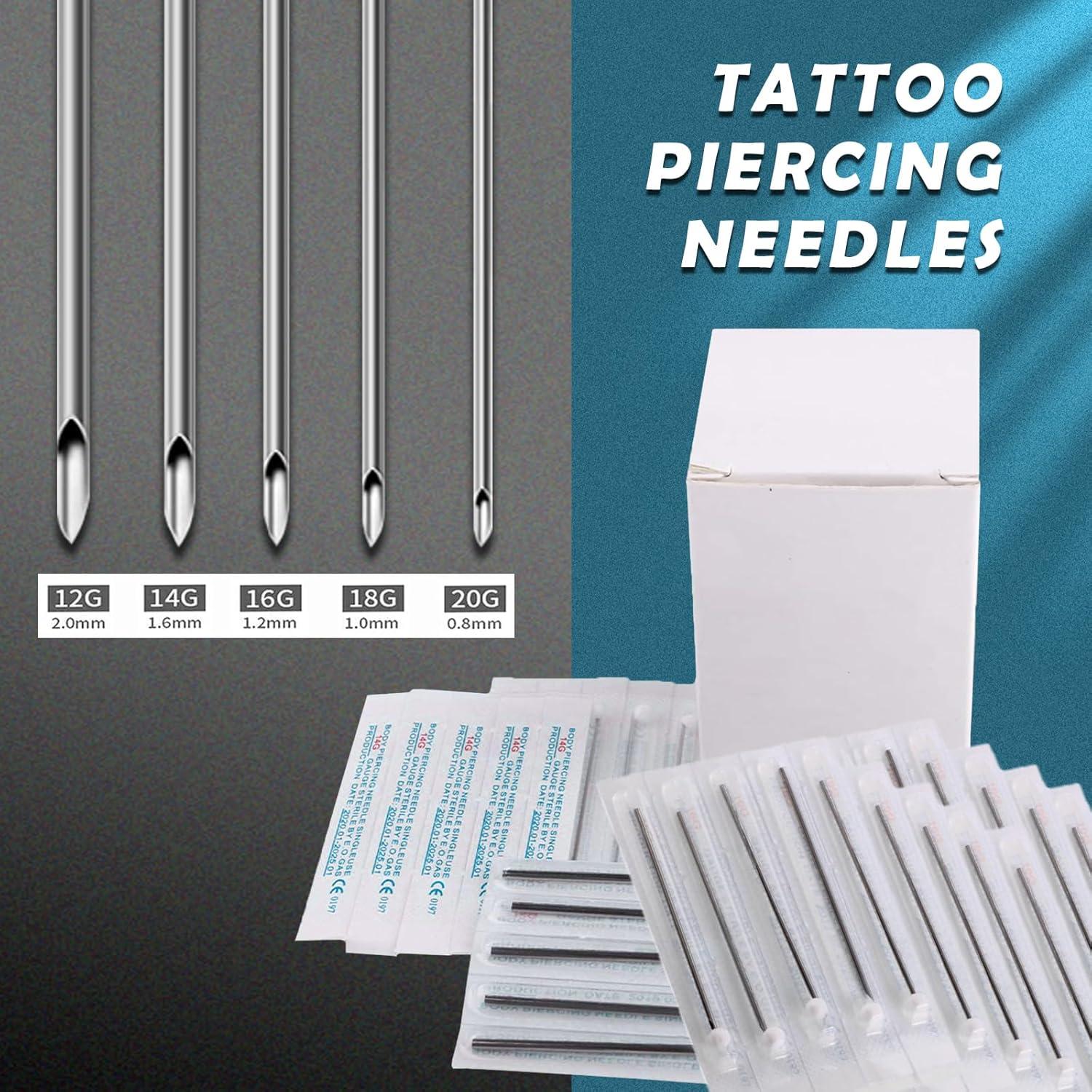 Kit de Agujas de Piercing 100 Pcs Yugui 12G Acero Inoxidable