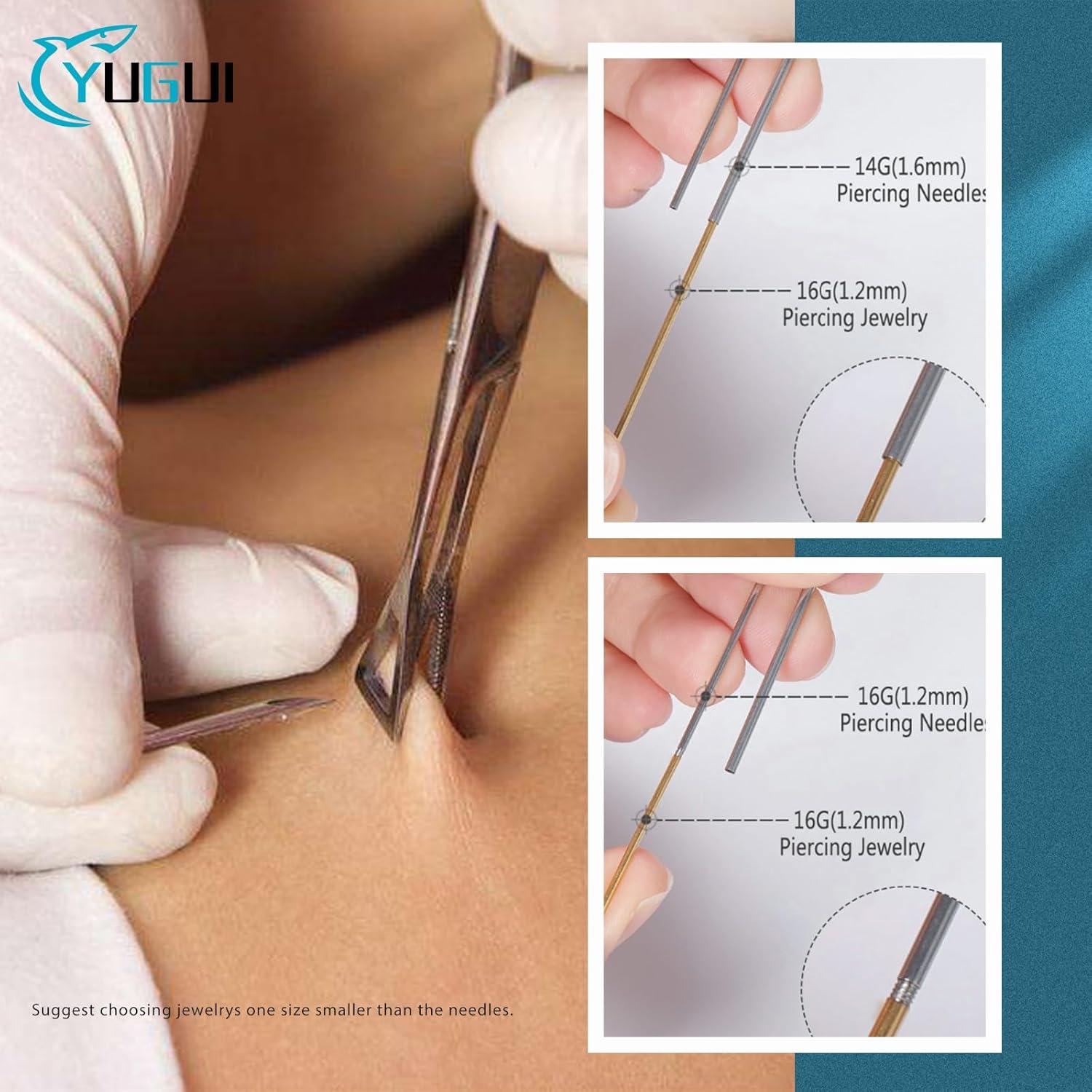 Kit de Agujas de Piercing 100 Pcs Yugui 12G Acero Inoxidable