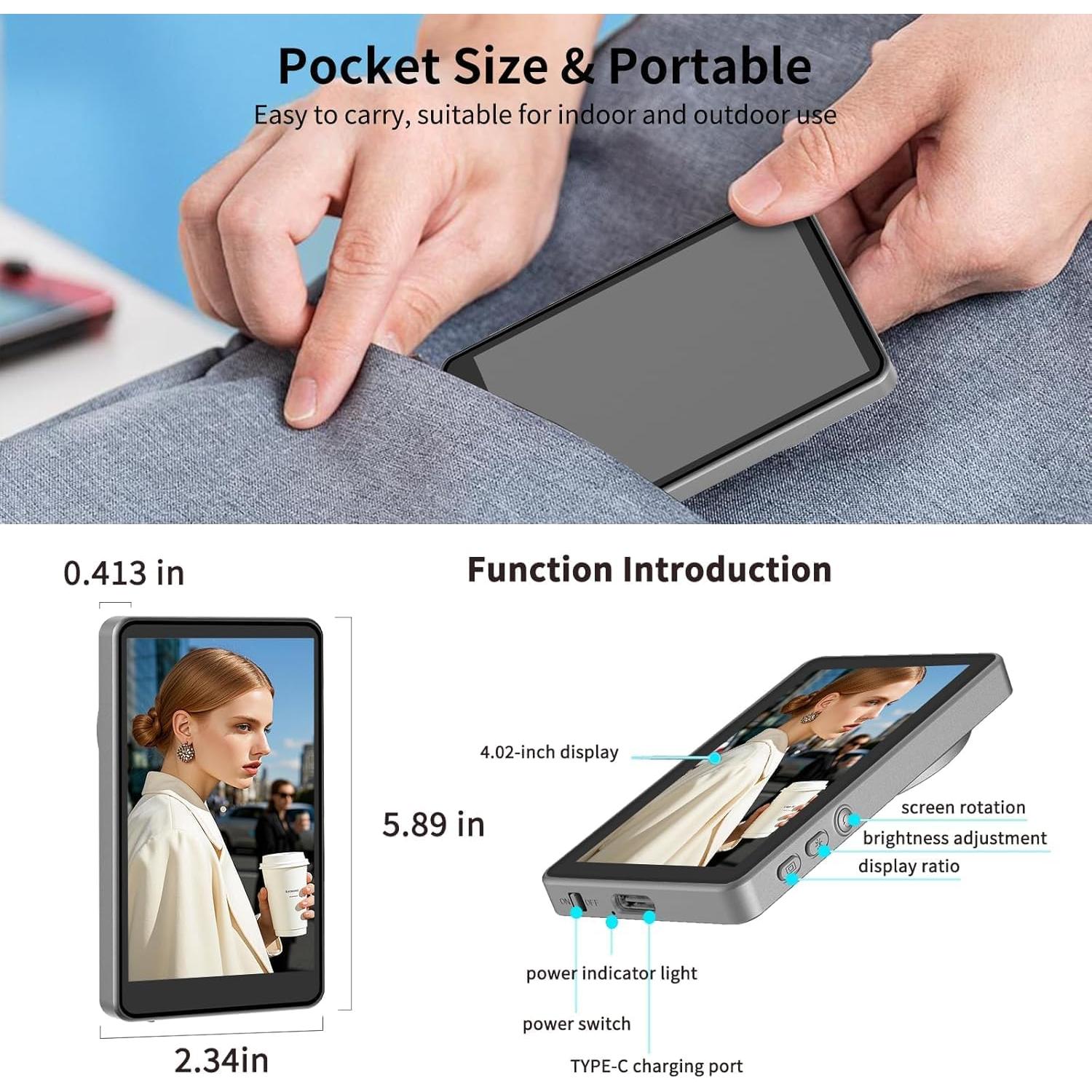 Monitor de Vlog HIGSEEU 1080P Inalámbrico para Selfie Gris