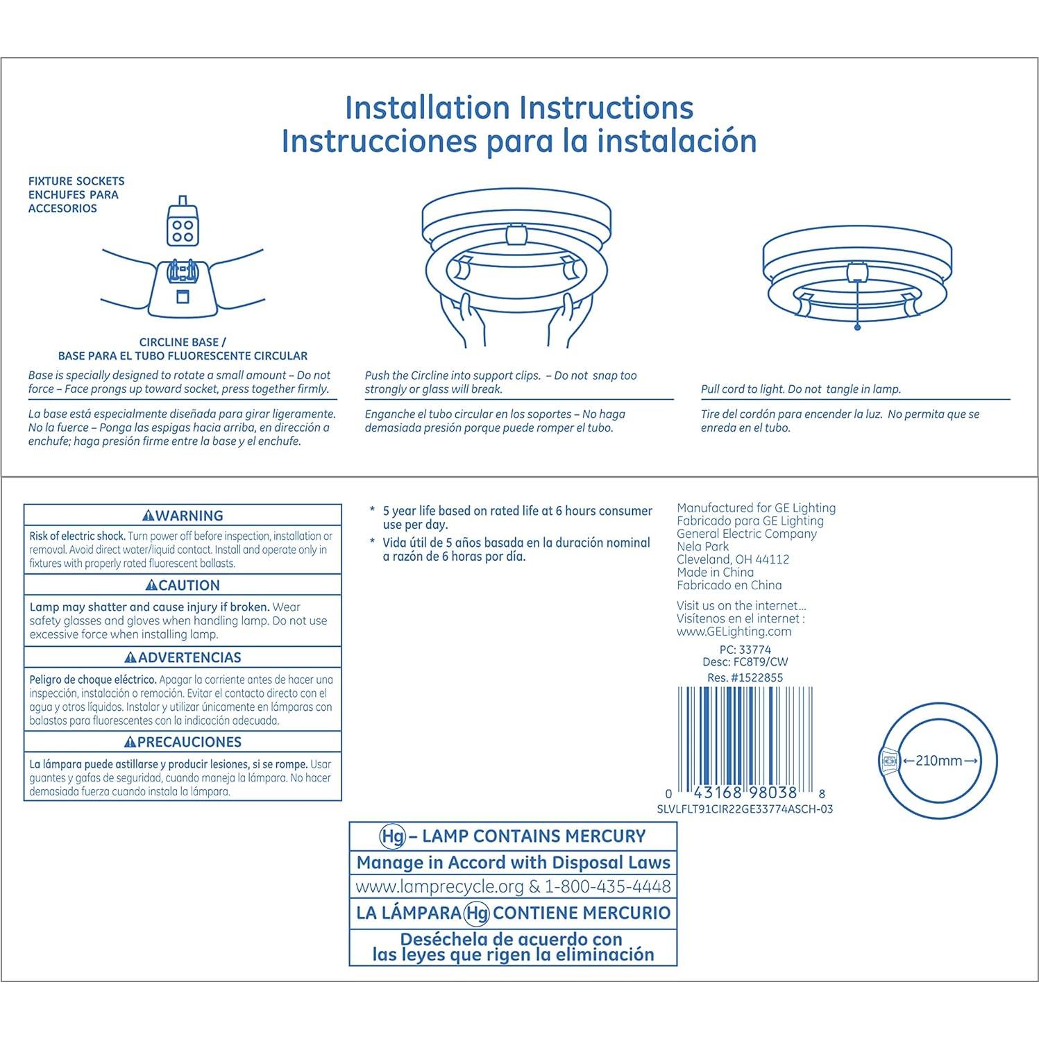 Bombilla Fluorescente T9 Circline GE 22W 21cm Blanco Frío