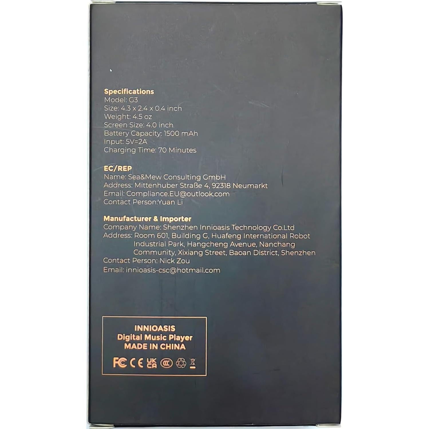 Reproductor MP3 Innioasis 160GB Bluetooth WiFi Pantalla 4"