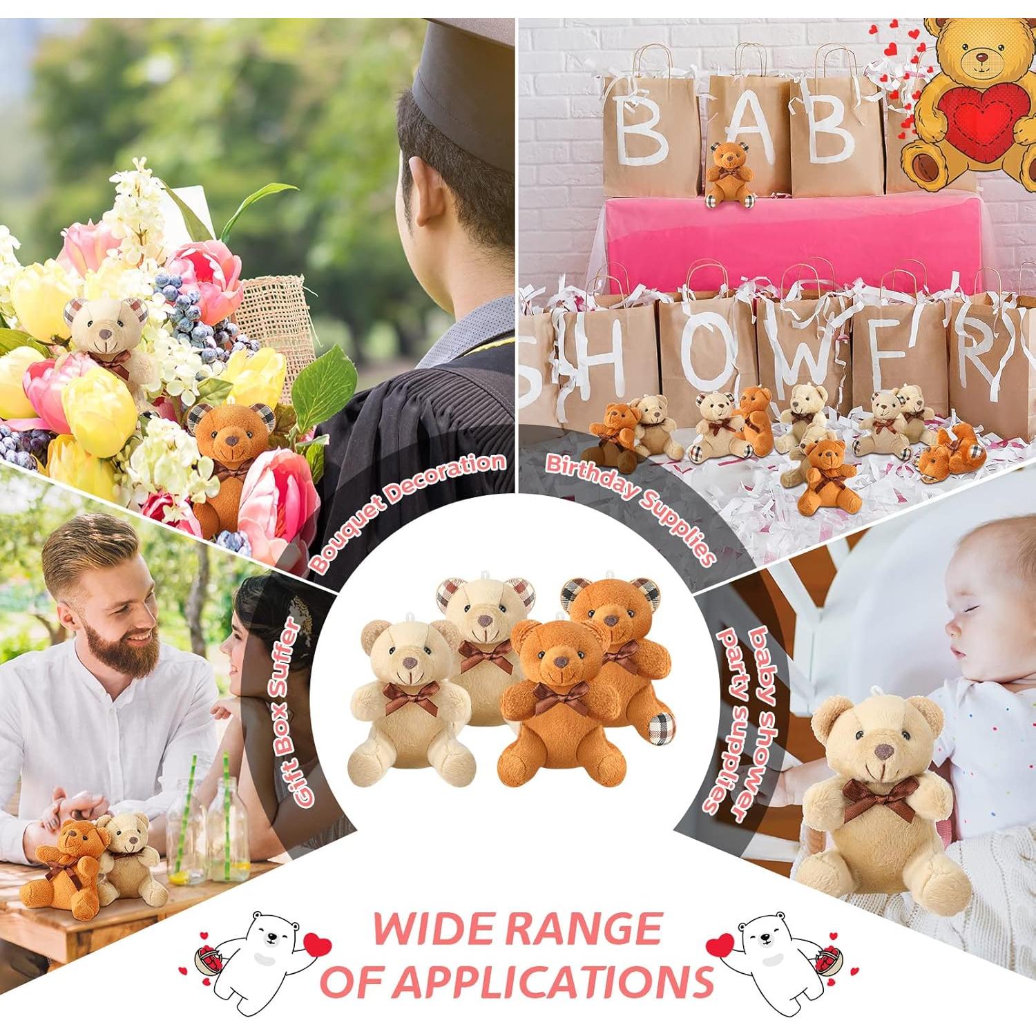 Mini Osos de Peluche HyDren 24 Pcs 10 cm Suaves para Fiesta