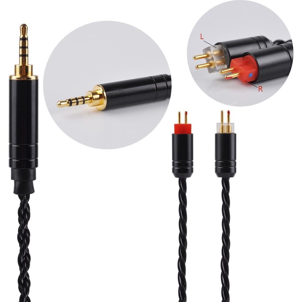 Cable de auriculares Kinboofi 2PIN 2.5mm 6 núcleos plata negro