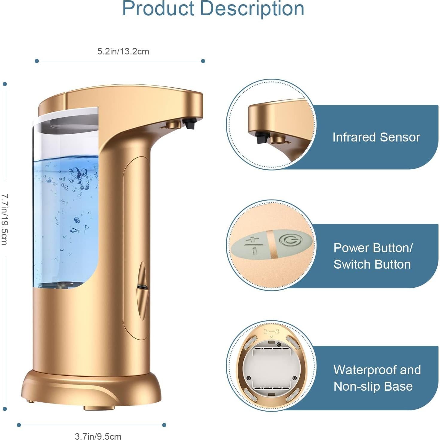 Dispensador Automático de Jabón Líquido Ankilo 370ml Dorado