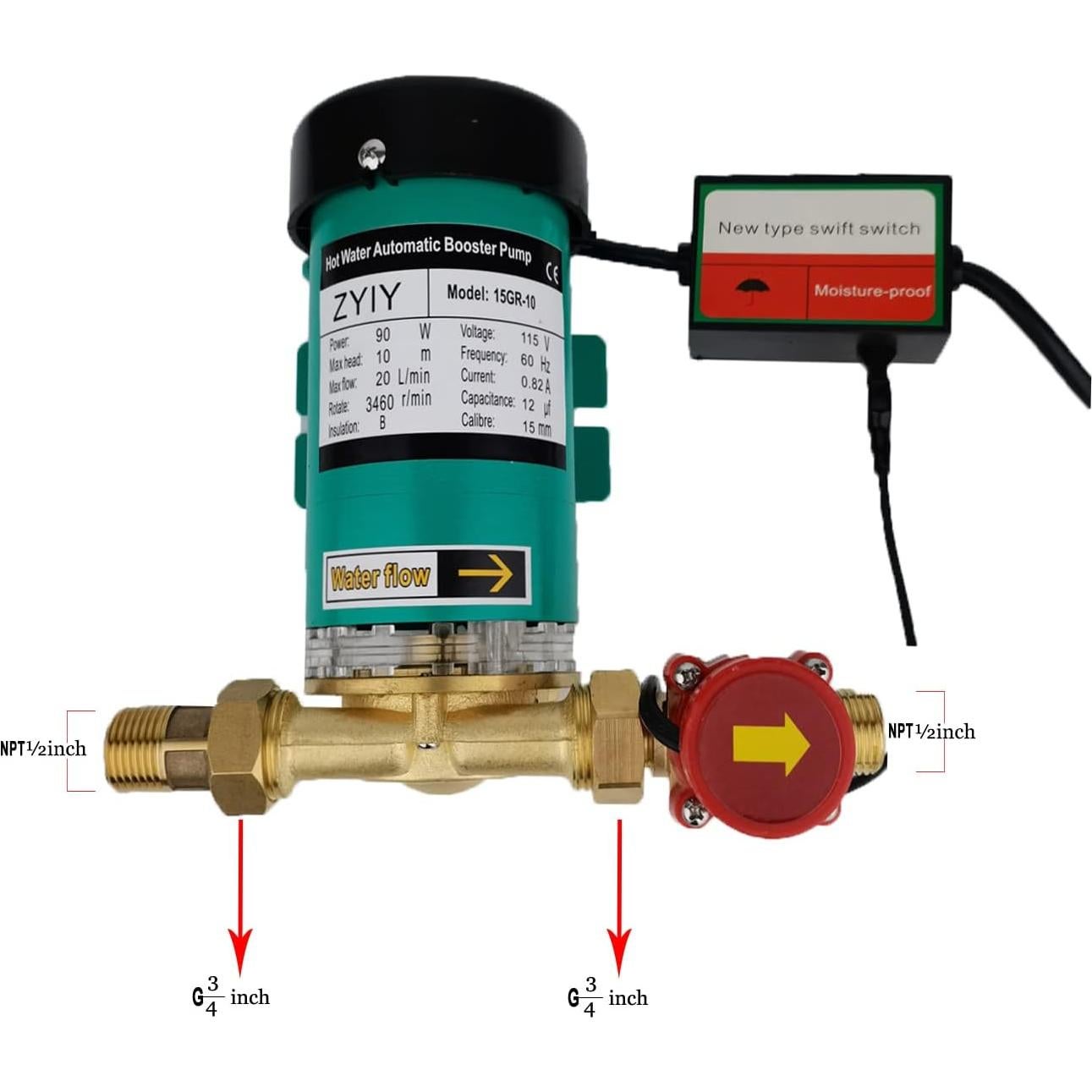 Bomba de refuerzo ZYIY 90W 20L/min 10m para agua