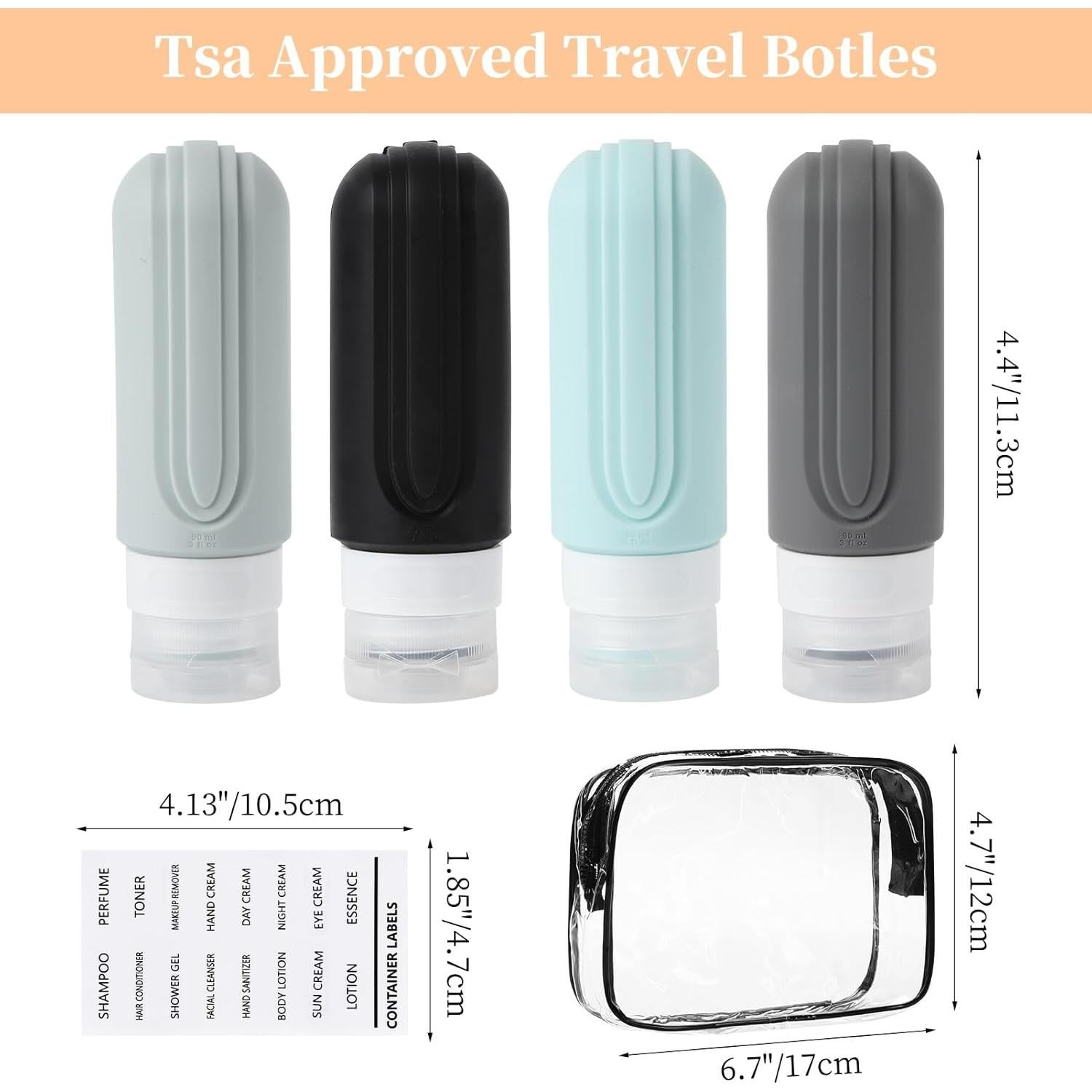 Juego de Botellas de Viaje SARTNP 3oz (90ml) Silicona A Prueba de Fugas