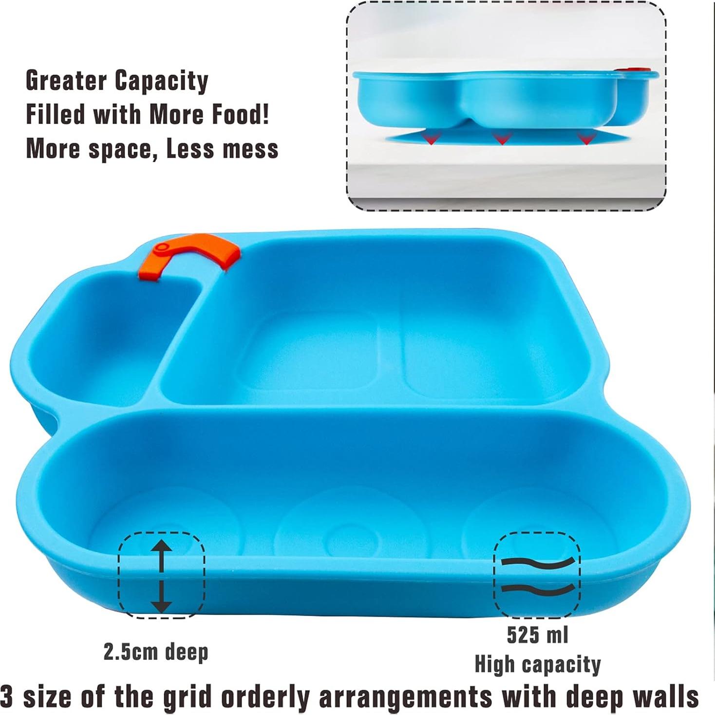 Plato de Silicona para Bebés Linowos - Antideslizante Azul