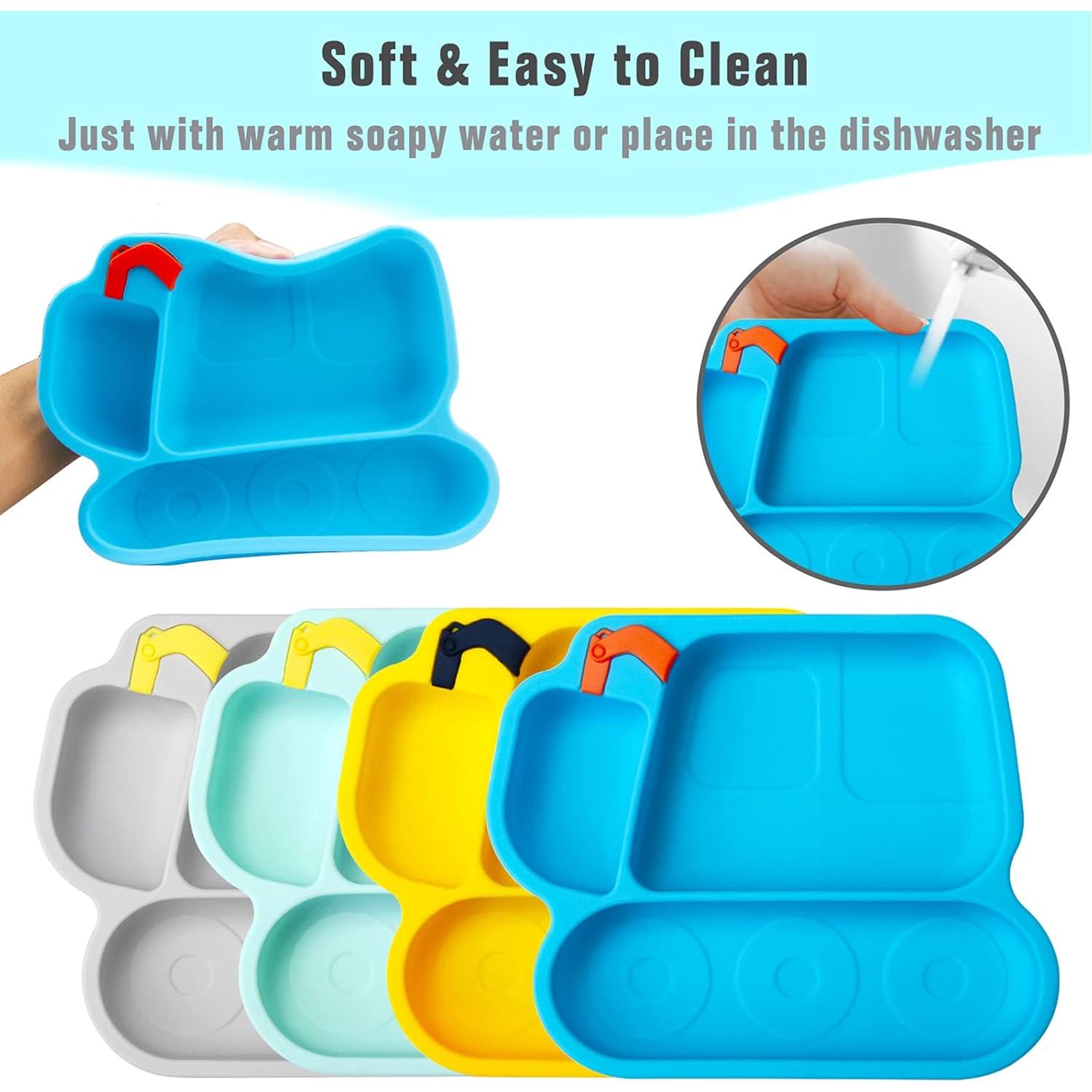 Plato de Silicona para Bebés Linowos - Antideslizante Azul