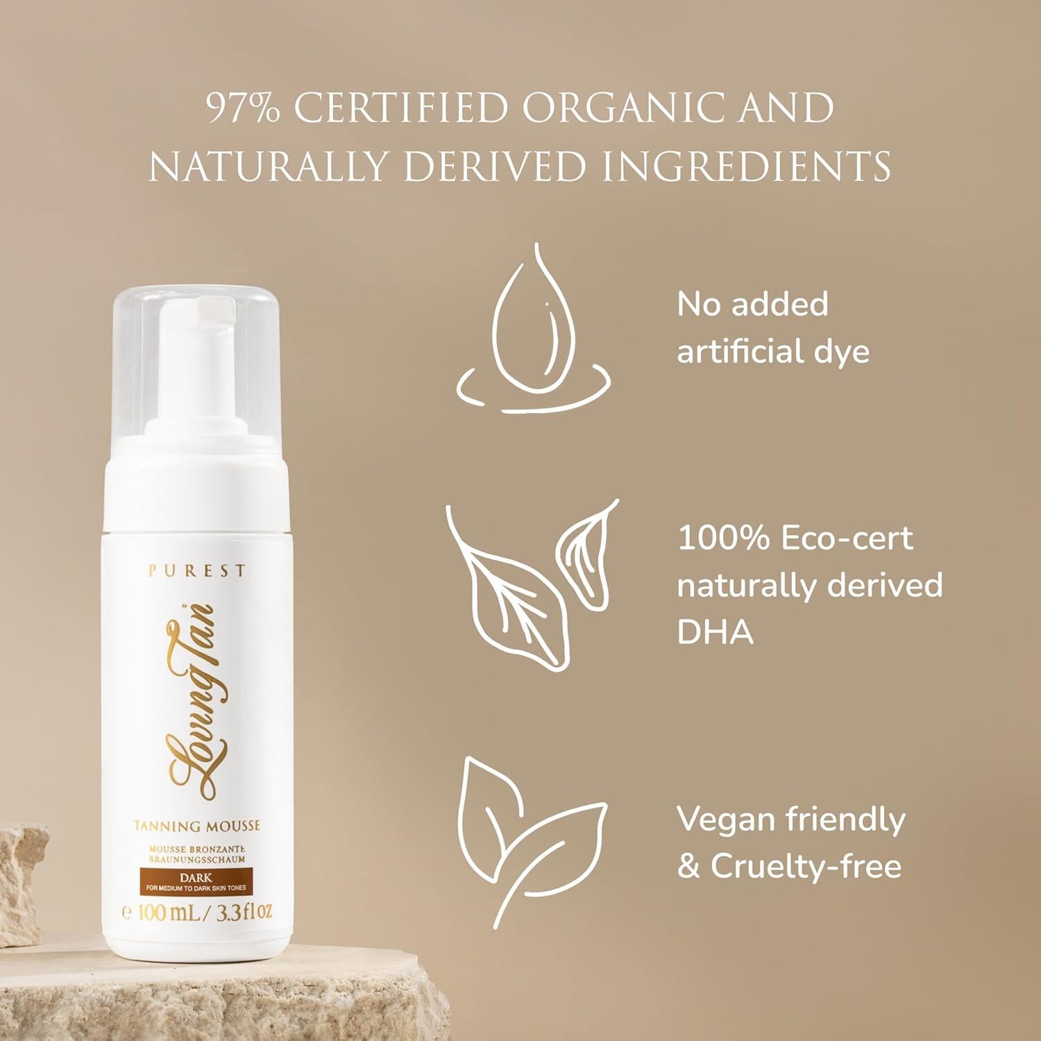 Mousse Bronceadora Loving Tan Purest Oscuro 97% Orgánico 150g