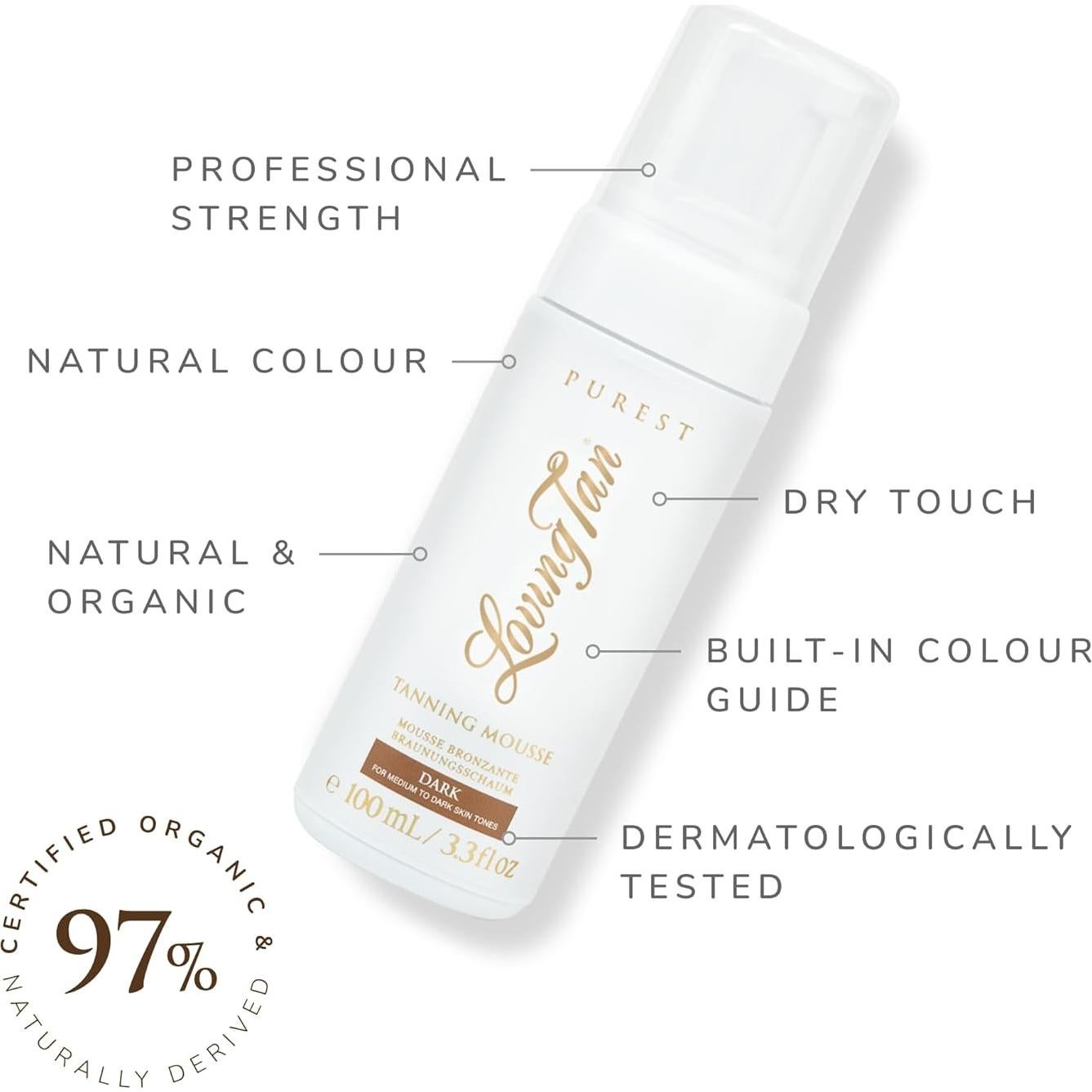 Mousse Bronceadora Loving Tan Purest Oscuro 97% Orgánico 150g