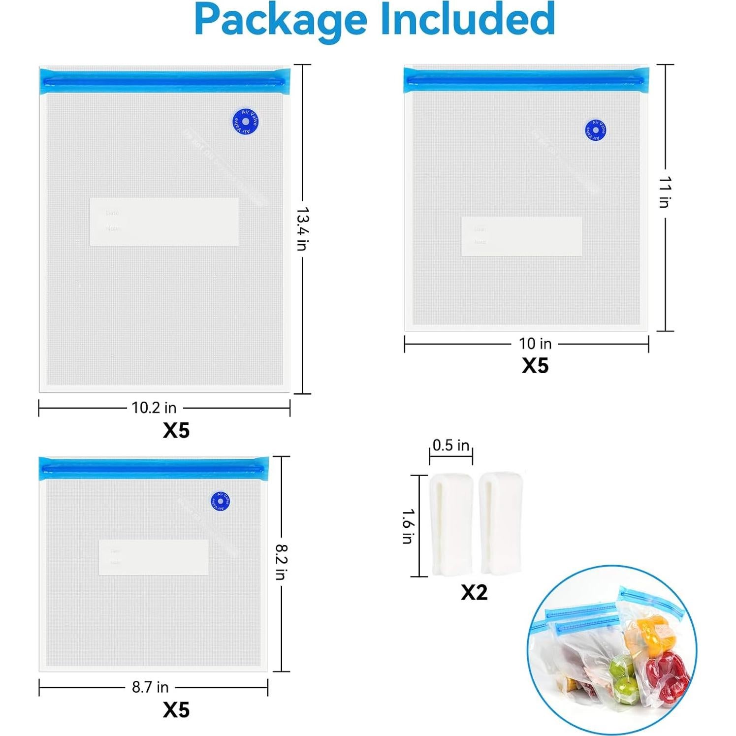 O2frepak 15 Bolsas Sous Vide Reutilizables Sin BPA 3 Tamaños
