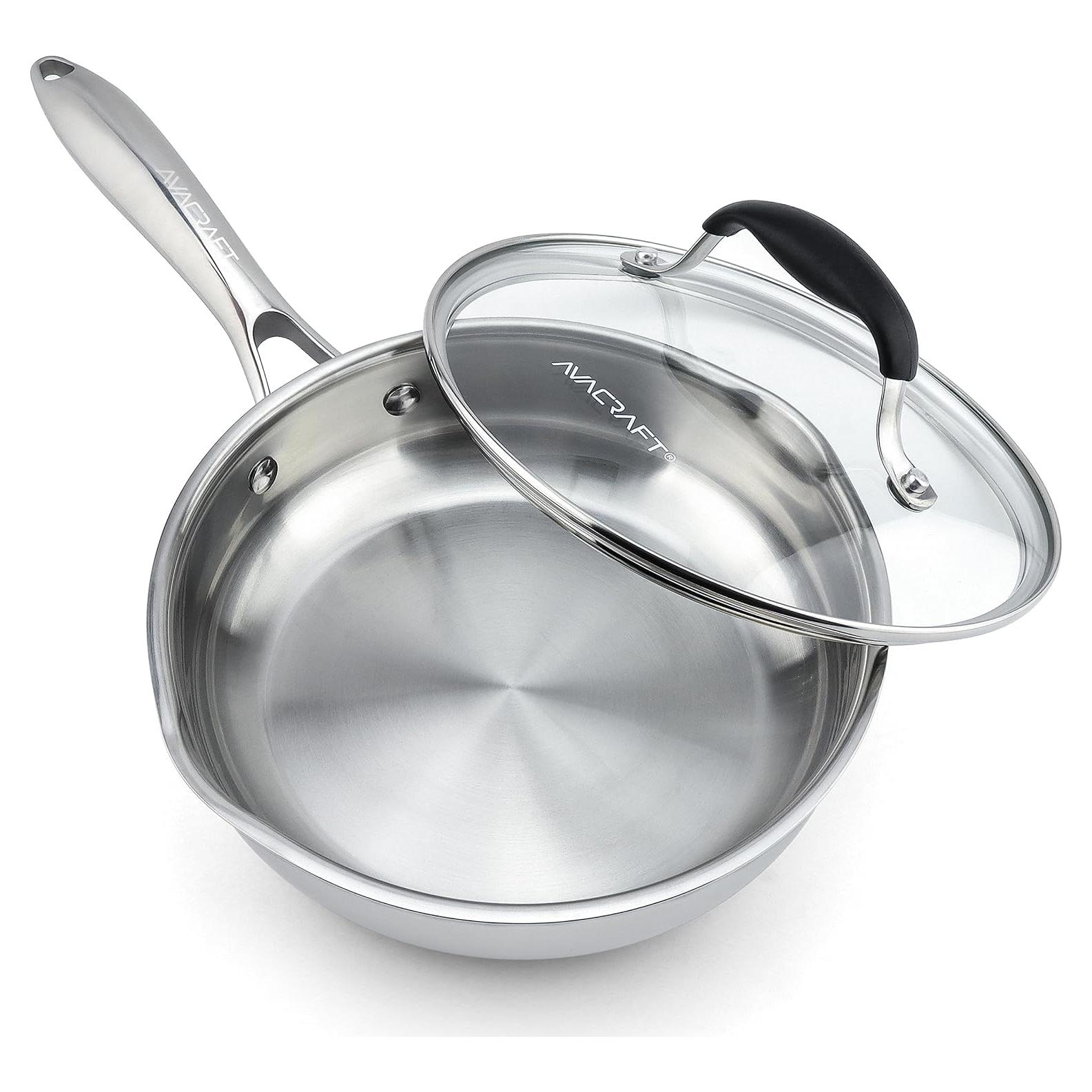 Sartén de Acero Inoxidable AVACRAFT 20 cm con Tapa y Compatible Inducción