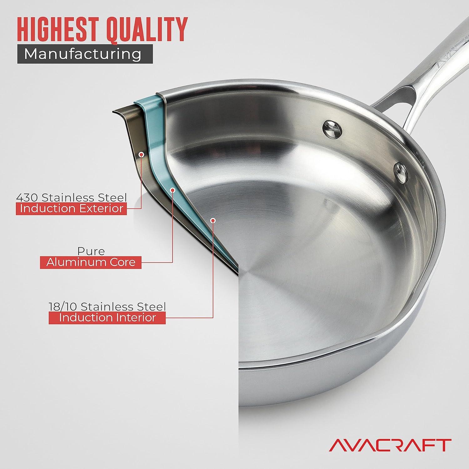 Sartén de Acero Inoxidable AVACRAFT 20 cm con Tapa y Compatible Inducción