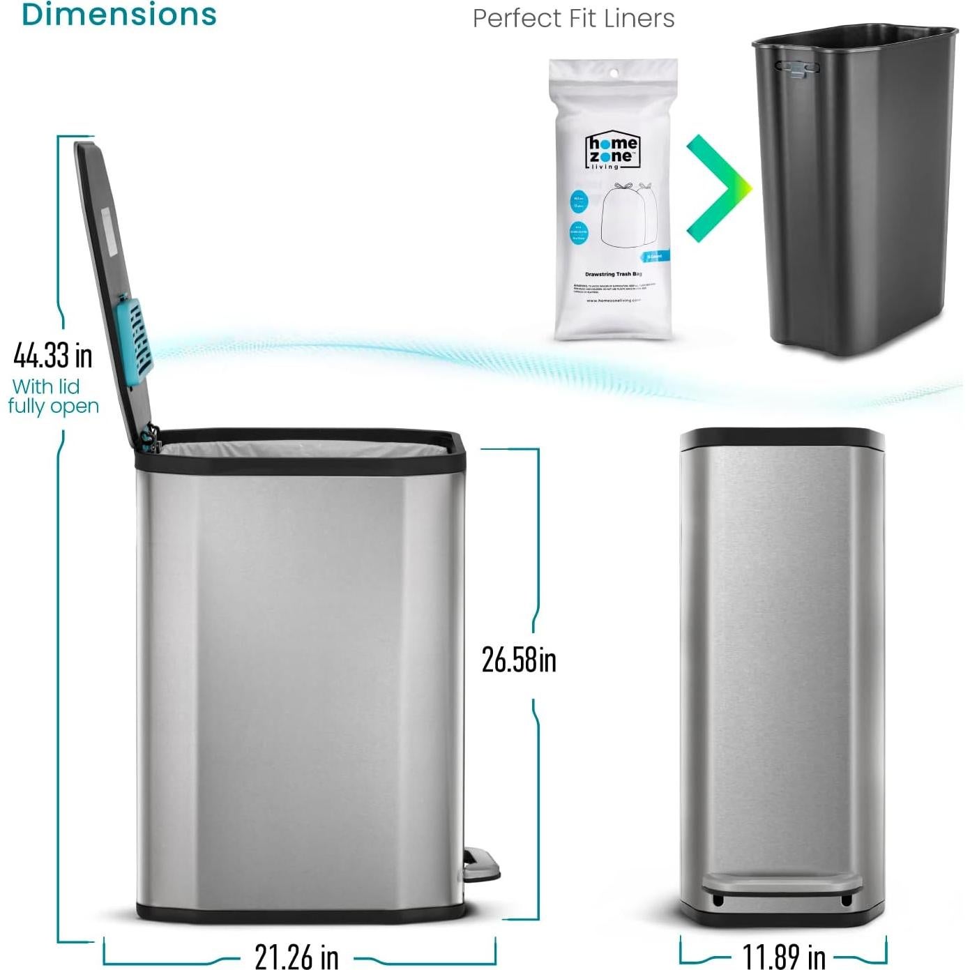 Bote de Basura Slim Home Zone Living 50L Acero Inoxidable Plata