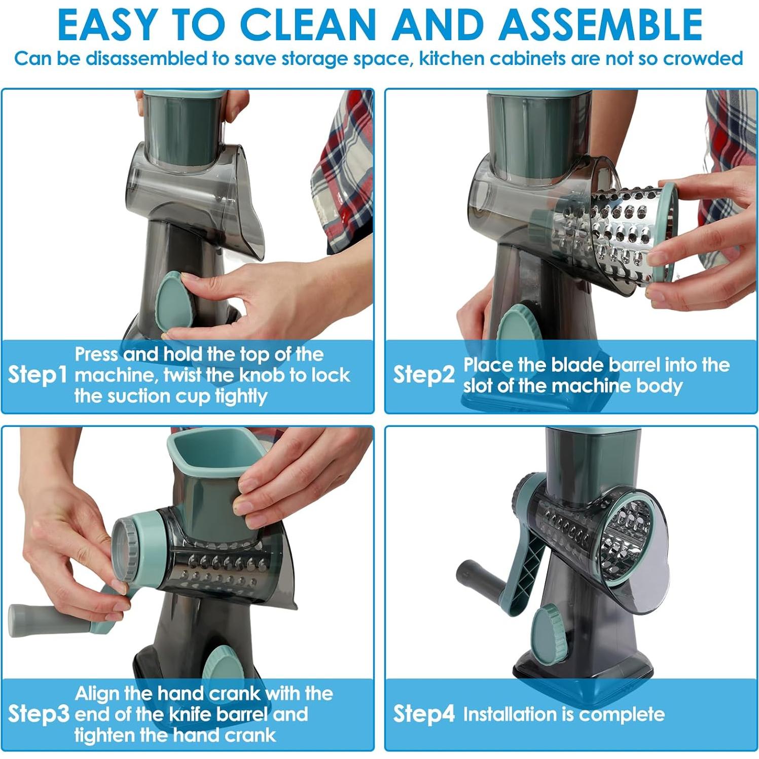 Rallador de Queso Rotativo TKSDWBLTY con 3 Cuchillas Intercambiables