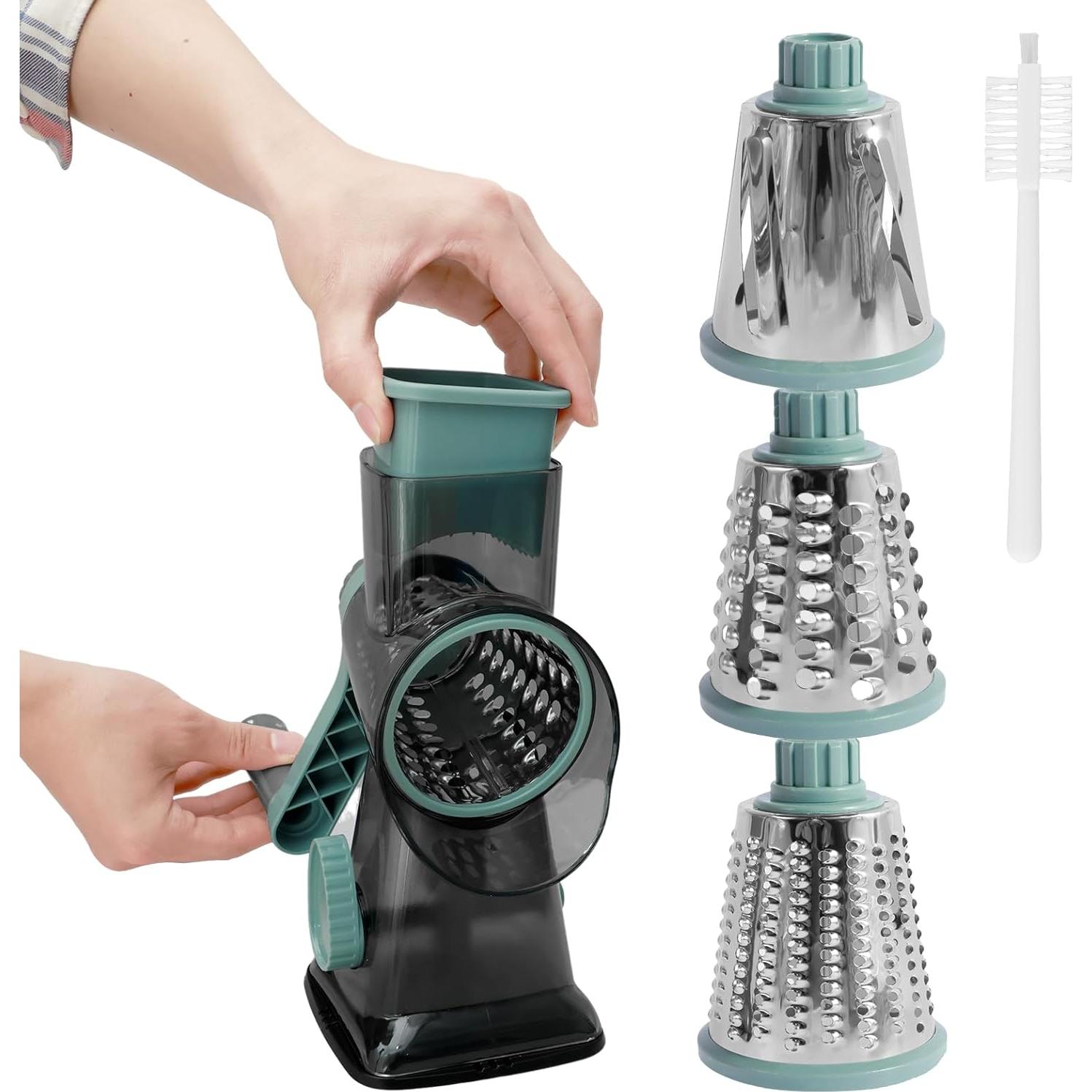 Rallador de Queso Rotativo TKSDWBLTY con 3 Cuchillas Intercambiables