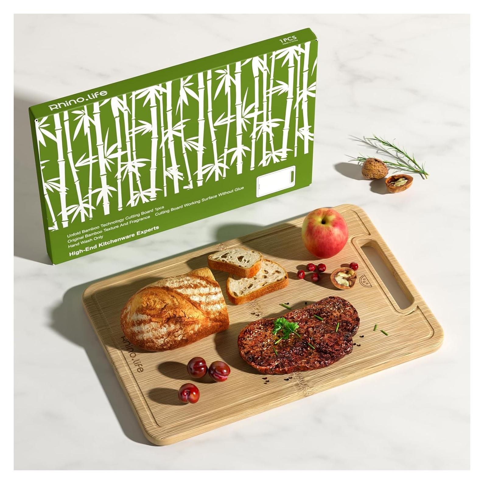Tabla de cortar de bambú RhinoLife 30.6x20.7cm con ranura