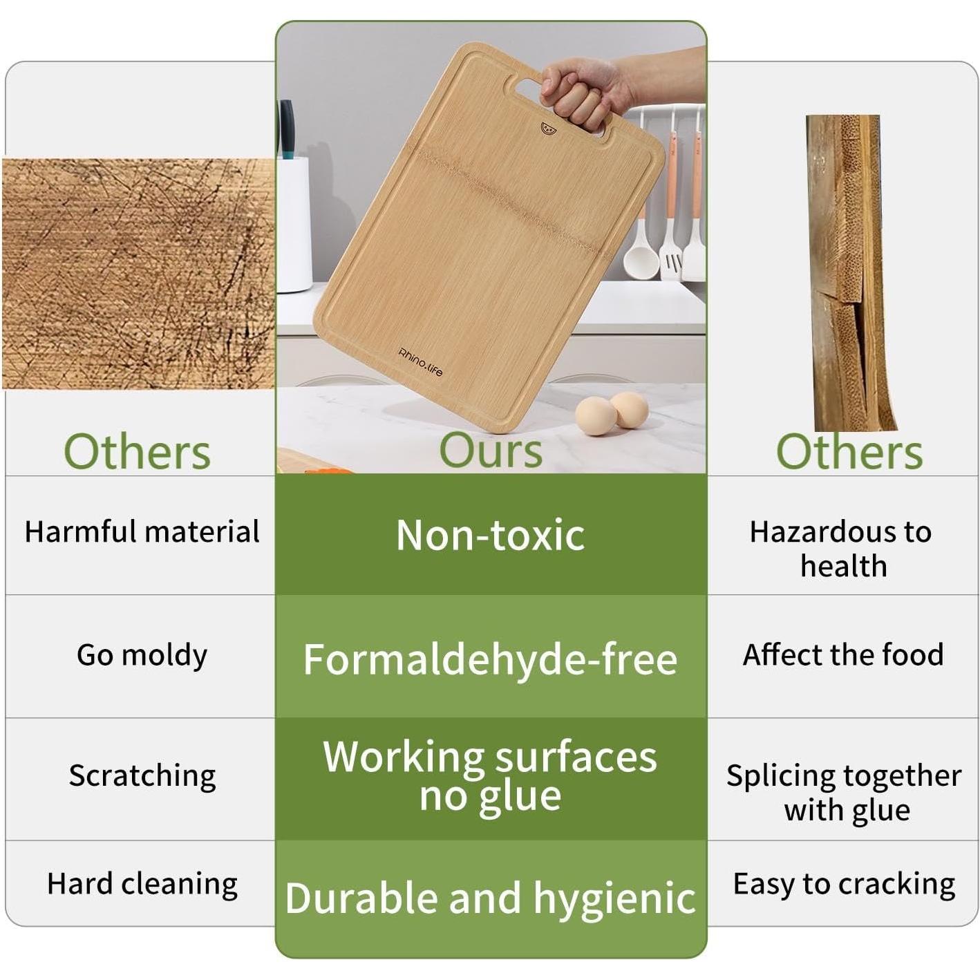 Tabla de cortar de bambú RhinoLife 30.6x20.7cm con ranura