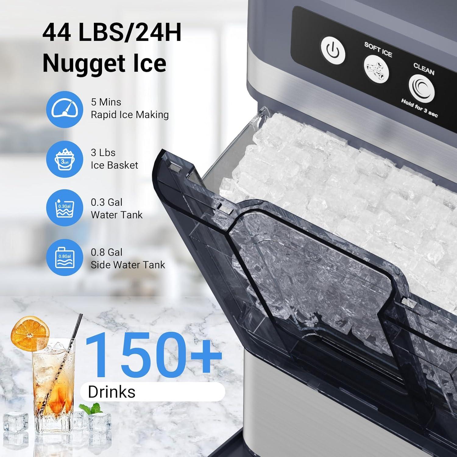 Fabricador de Hielo Nugget QAUSOU 19.96 kg/día Acero Inoxidable