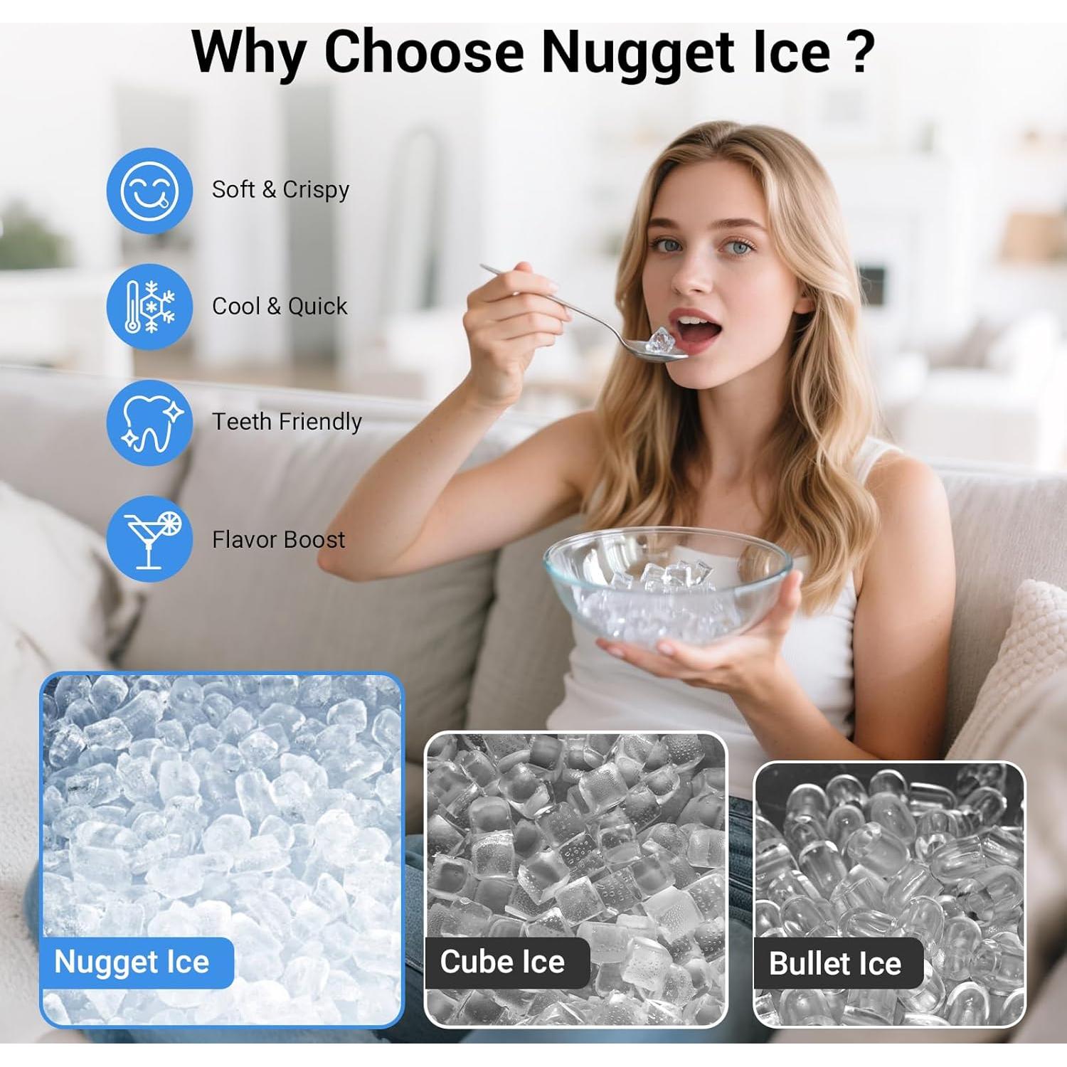 Fabricador de Hielo Nugget QAUSOU 19.96 kg/día Acero Inoxidable