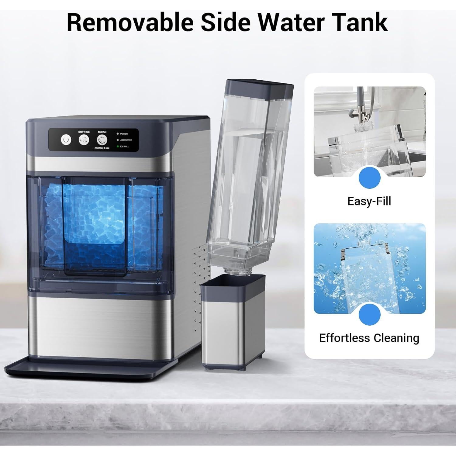 Fabricador de Hielo Nugget QAUSOU 19.96 kg/día Acero Inoxidable