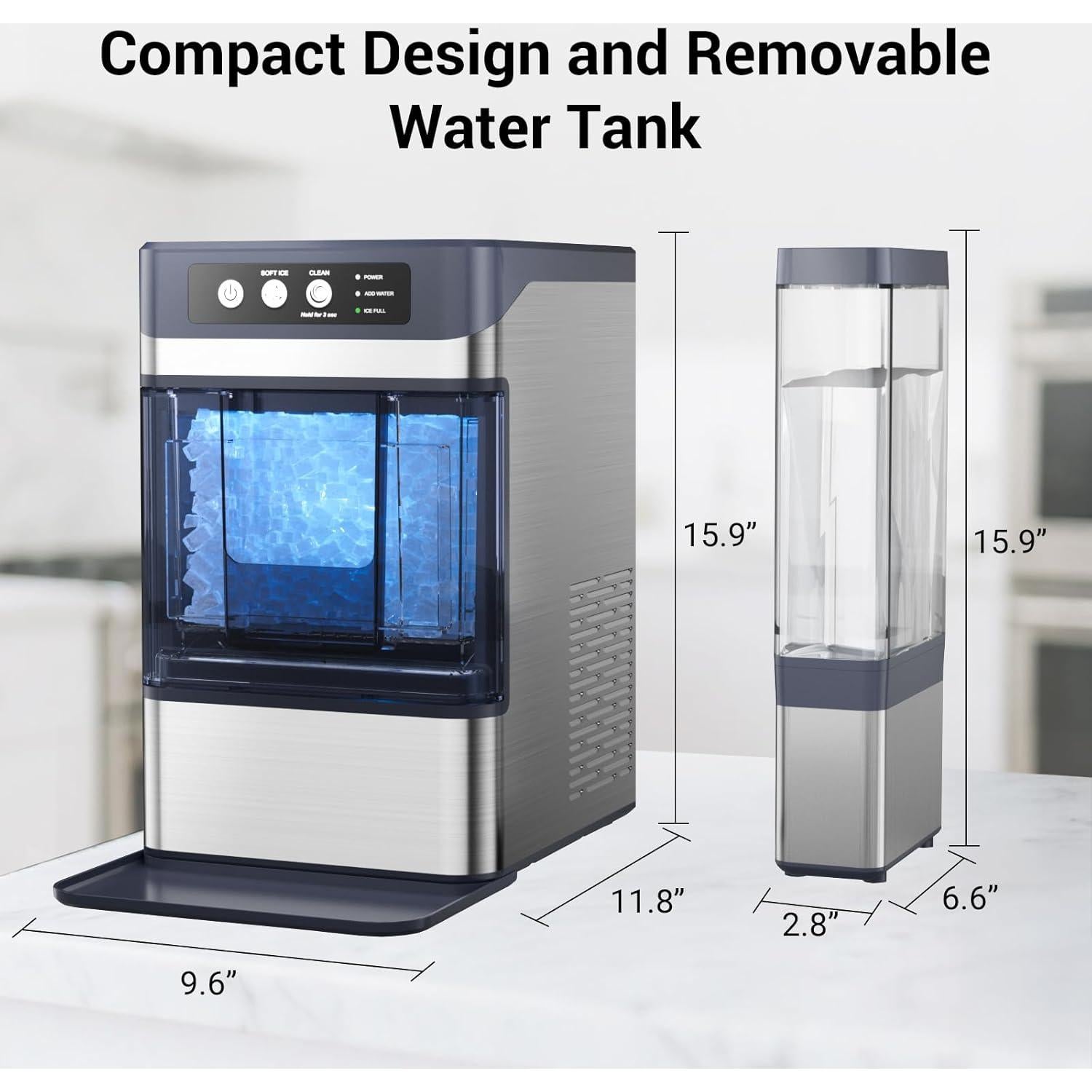Fabricador de Hielo Nugget QAUSOU 19.96 kg/día Acero Inoxidable