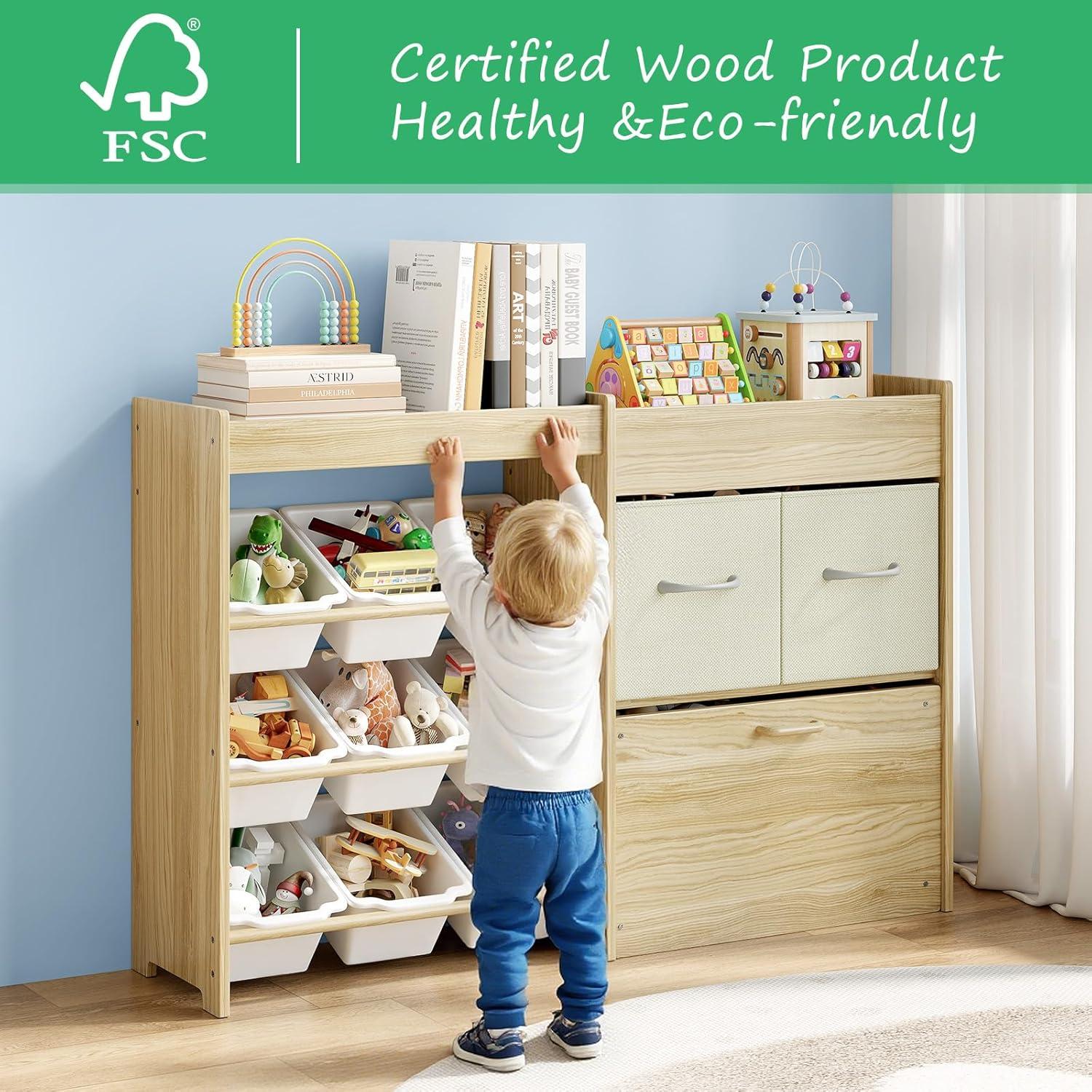 Organizador de Juguetes EXPERLAM 9 Contenedores Madera Clara