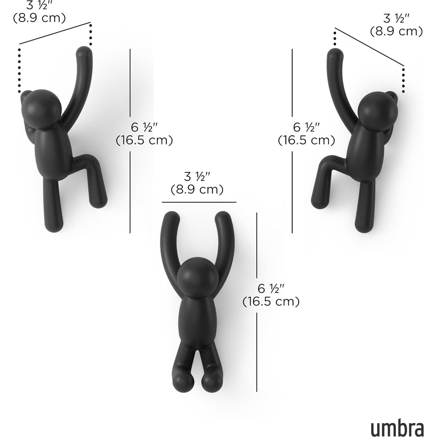 Ganchos de Pared Umbra Buddy Set de 3 Negro Decorativos
