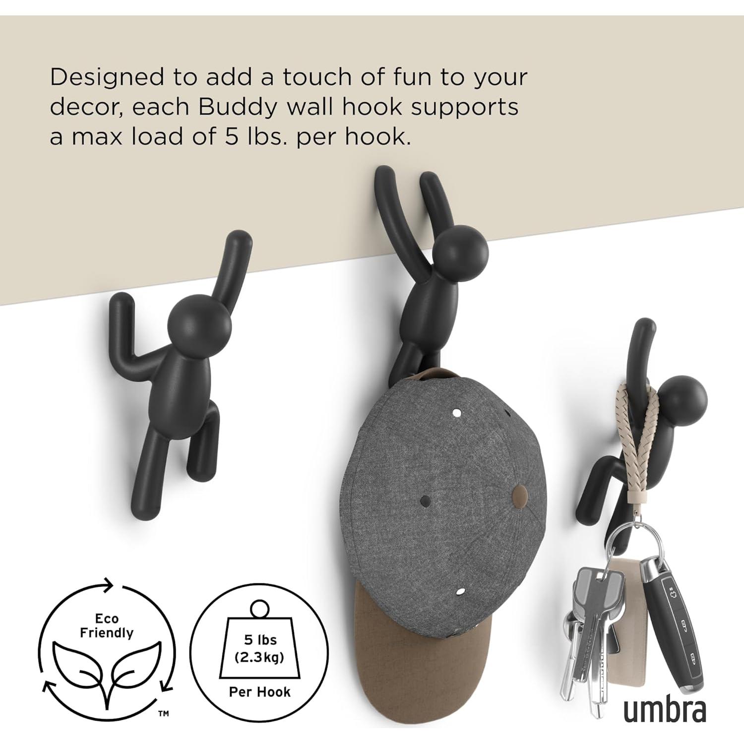 Ganchos de Pared Umbra Buddy Set de 3 Negro Decorativos