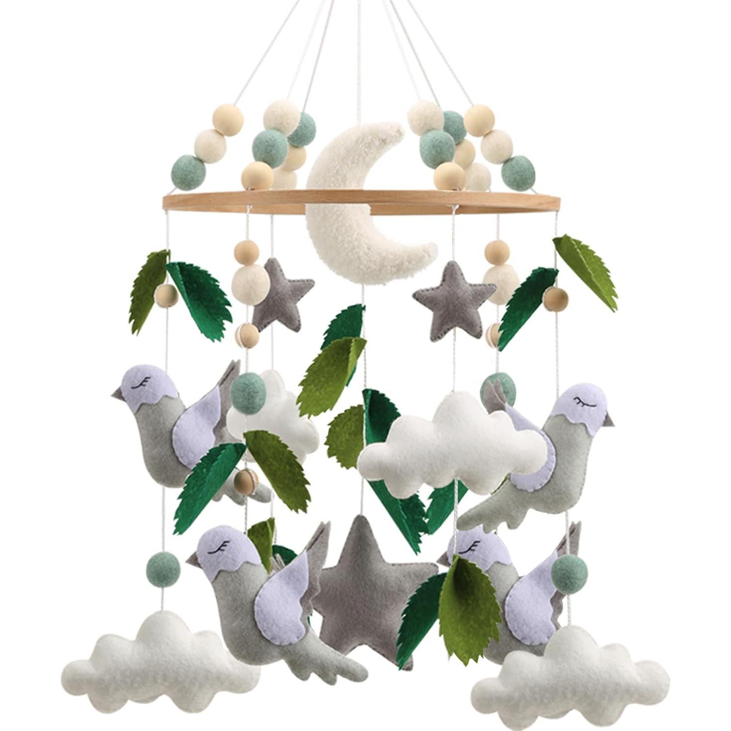 Móvil de Cuna Neutro de Pájaro - Hecho a Mano en Fieltro