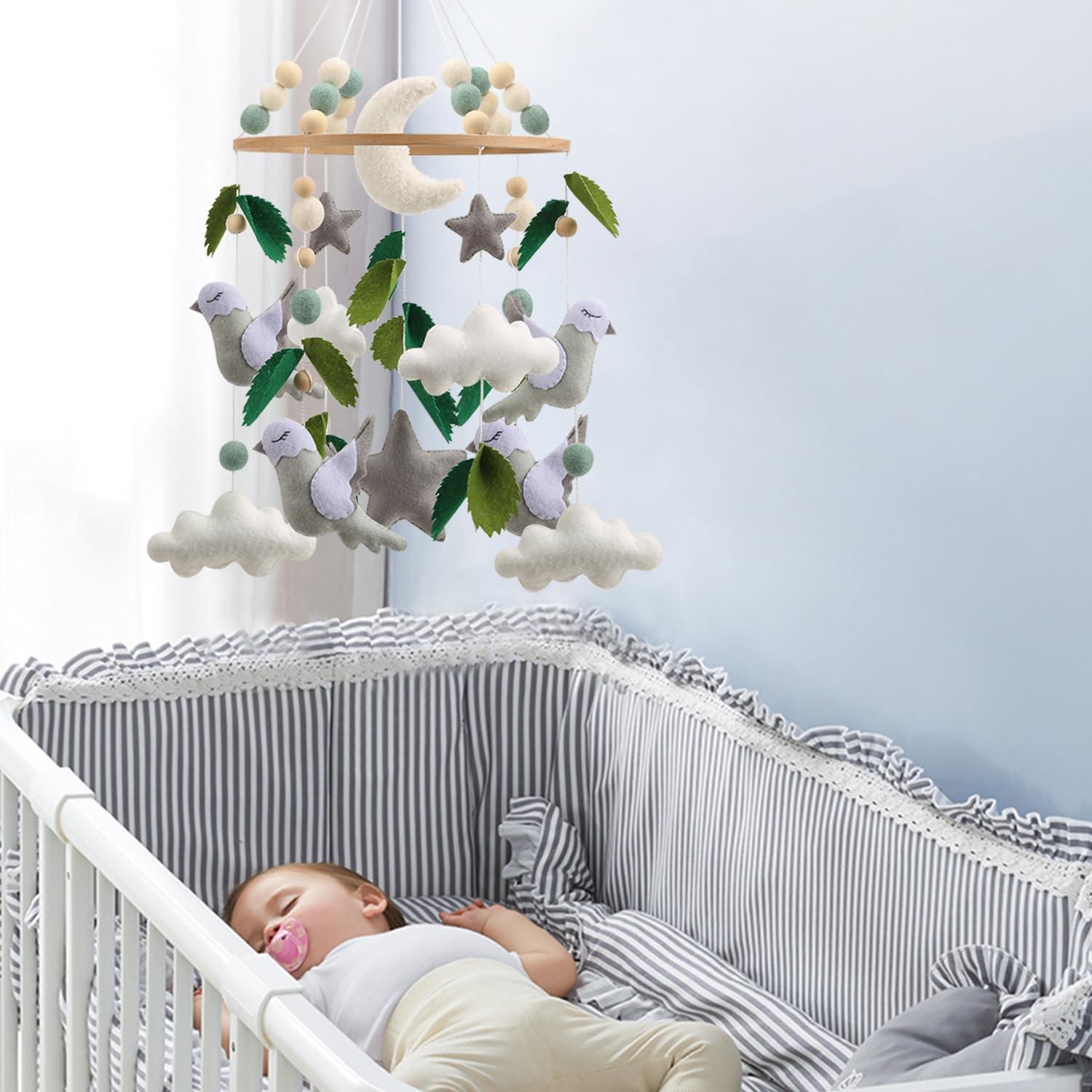 Móvil de Cuna Neutro de Pájaro - Hecho a Mano en Fieltro