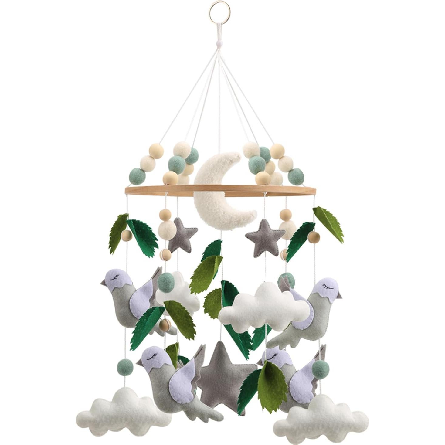 Móvil de Cuna Neutro de Pájaro - Hecho a Mano en Fieltro