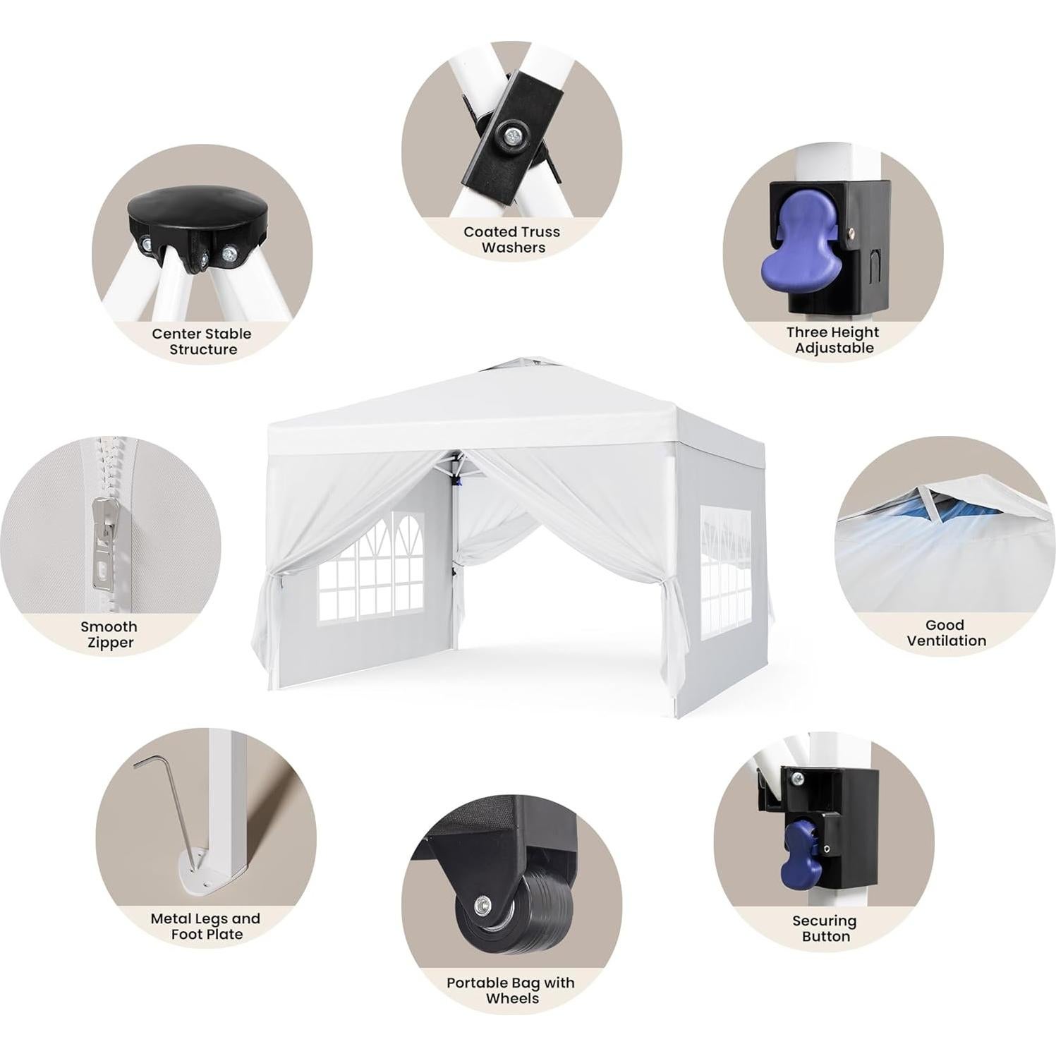 Carpa Plegable Bealife 3x3m con Paredes Removibles y Altura Ajustable